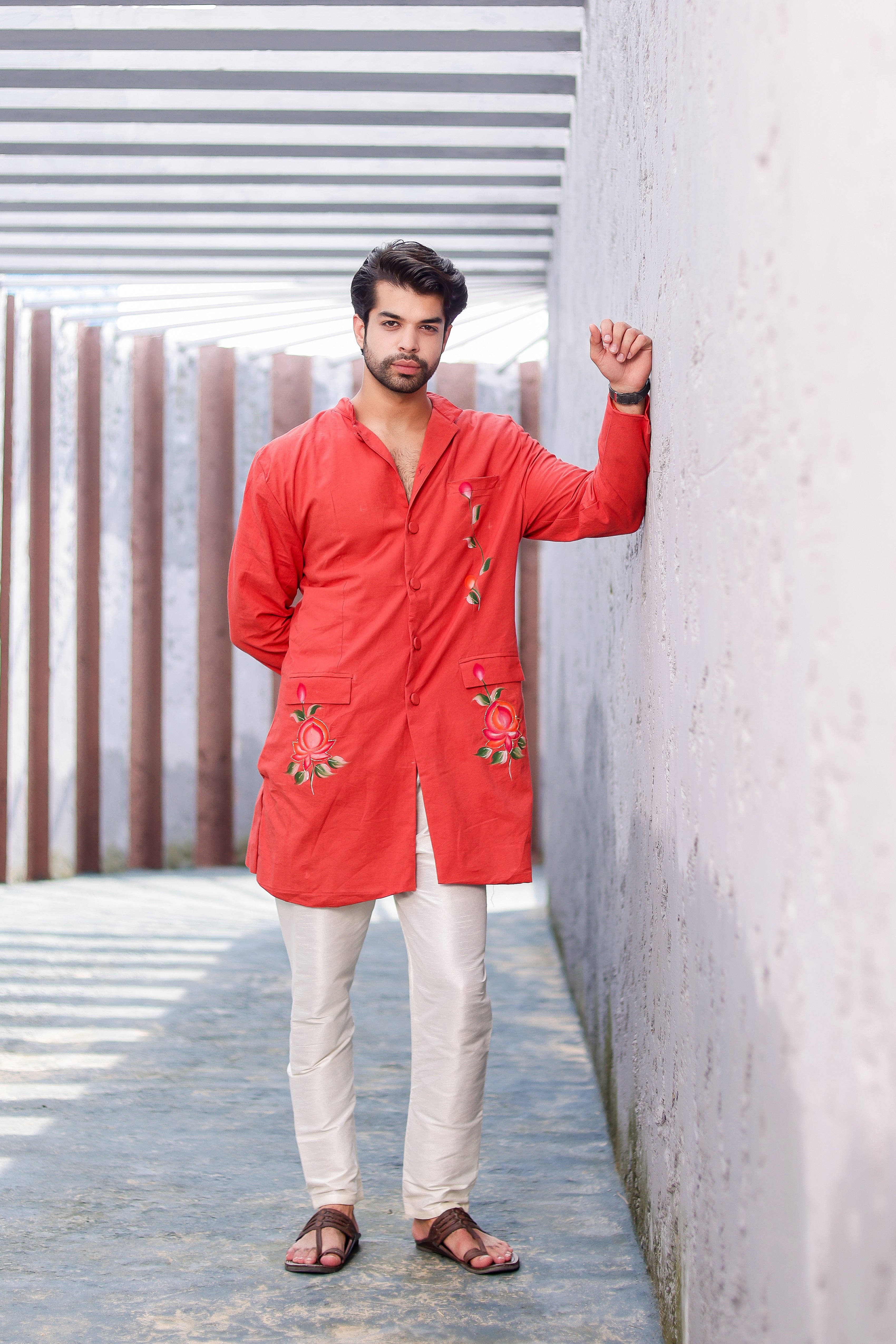 Rust Rose Kurta (Handpainted Kurta with Cutdana Embroidery)
