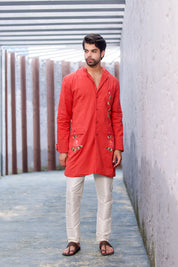 Rust Rose Kurta (Handpainted Kurta with Cutdana Embroidery)