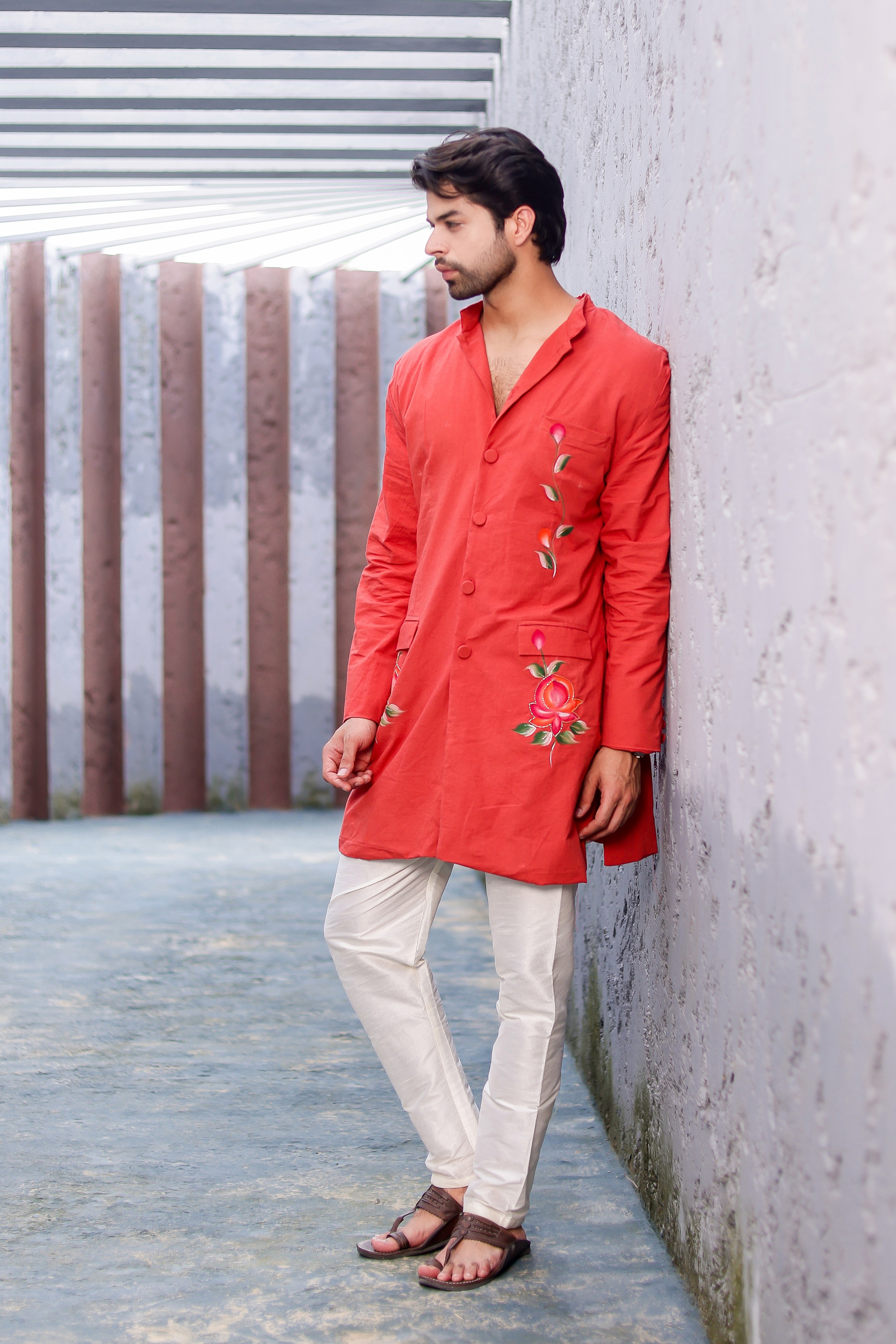 Rust Rose Kurta (Handpainted Kurta with Cutdana Embroidery)