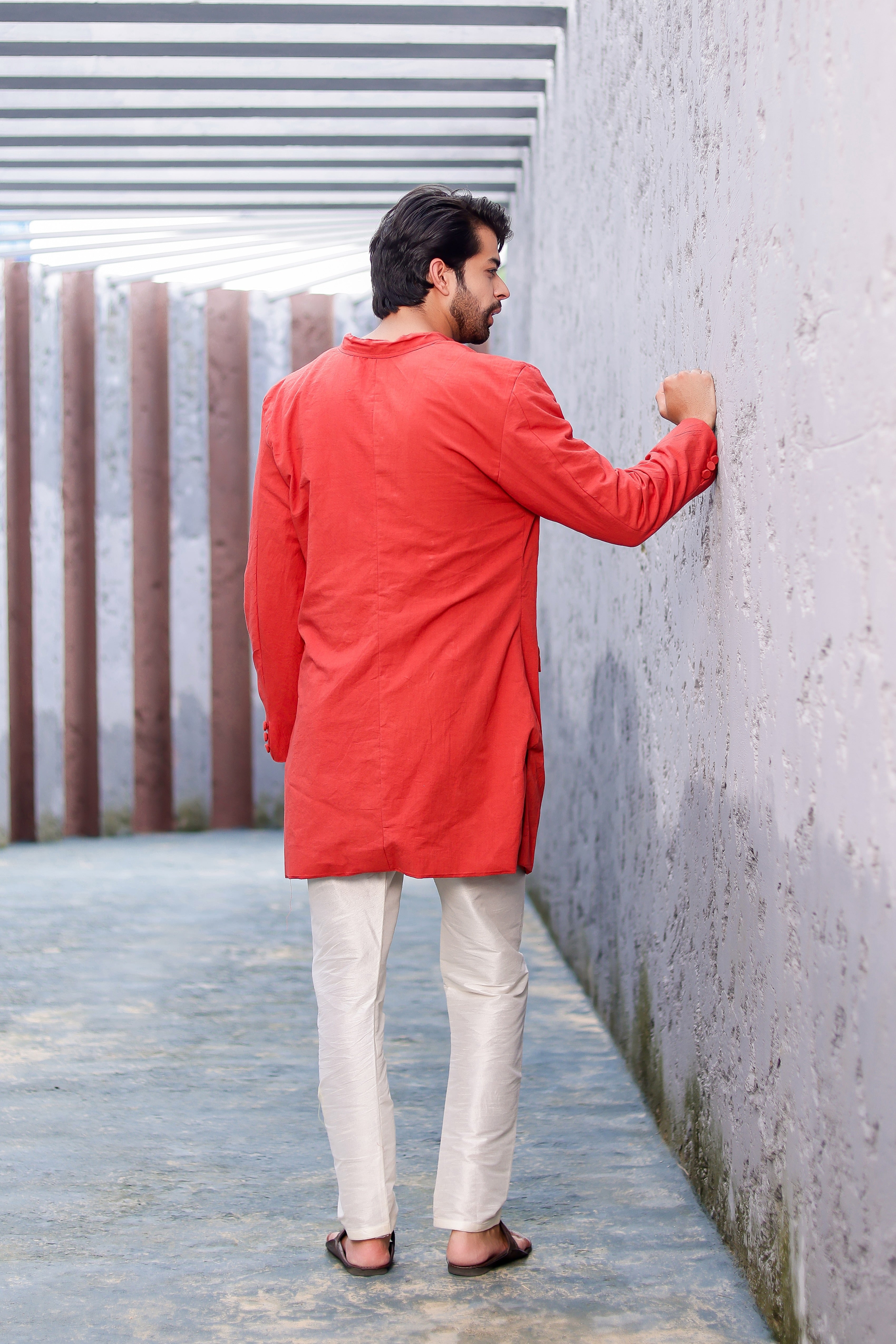 Rust Rose Kurta (Handpainted Kurta with Cutdana Embroidery)