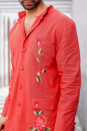 Rust Rose Kurta (Handpainted Kurta with Cutdana Embroidery)