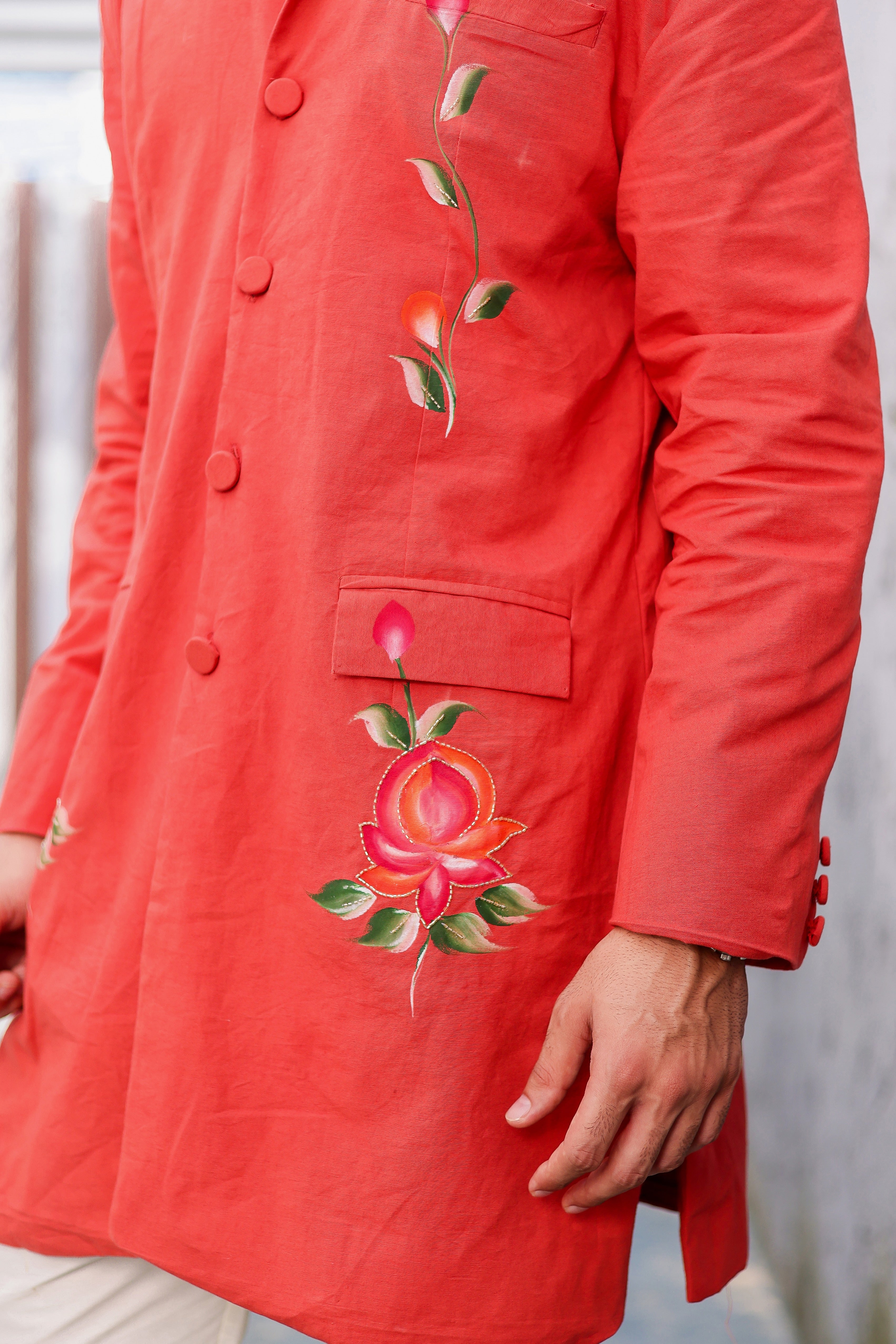 Rust Rose Kurta (Handpainted Kurta with Cutdana Embroidery)