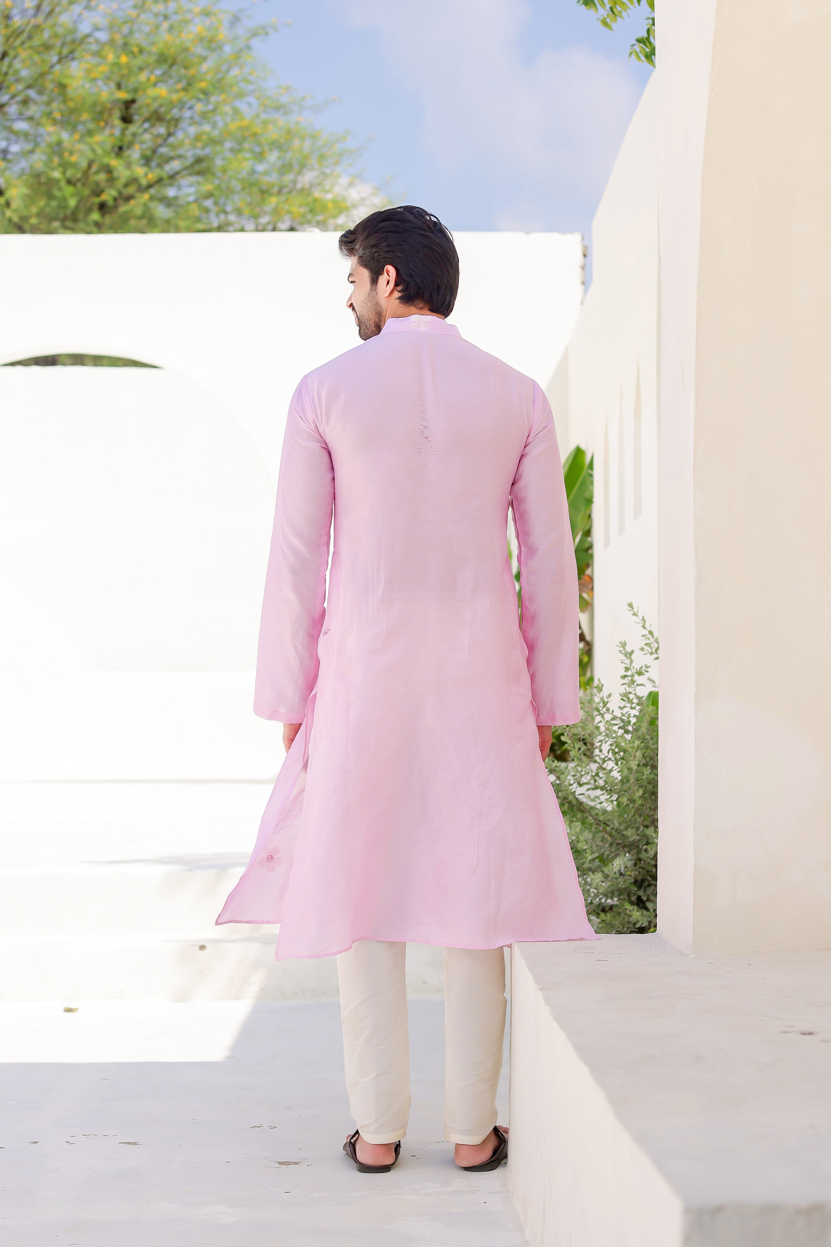 Blush Whisper Kurta (Handpainted Pink Chanderi Silk Kurta with Sequins work)