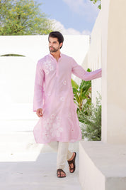 Blush Whisper Kurta (Handpainted Pink Chanderi Silk Kurta with Sequins work)