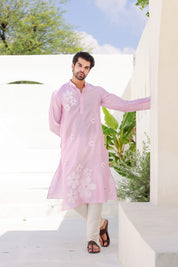 Blush Whisper Kurta (Handpainted Pink Chanderi Silk Kurta with Sequins work)