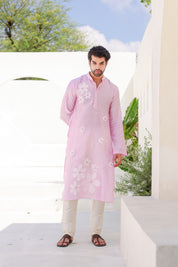 Blush Whisper Kurta (Handpainted Pink Chanderi Silk Kurta with Sequins work)