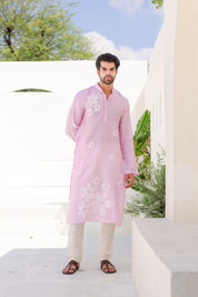 Blush Whisper Kurta (Handpainted Pink Chanderi Silk Kurta with Sequins work)