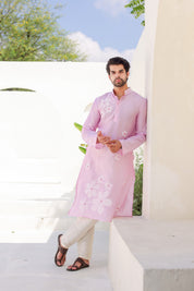 Blush Whisper Kurta (Handpainted Pink Chanderi Silk Kurta with Sequins work)