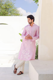 Blush Whisper Kurta (Handpainted Pink Chanderi Silk Kurta with Sequins work)