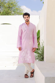Blush Whisper Kurta (Handpainted Pink Chanderi Silk Kurta with Sequins work)