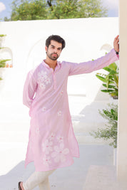 Blush Whisper Kurta (Handpainted Pink Chanderi Silk Kurta with Sequins work)