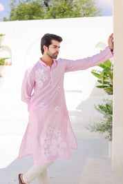 Blush Whisper Kurta (Handpainted Pink Chanderi Silk Kurta with Sequins work)
