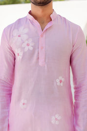 Blush Whisper Kurta (Handpainted Pink Chanderi Silk Kurta with Sequins work)