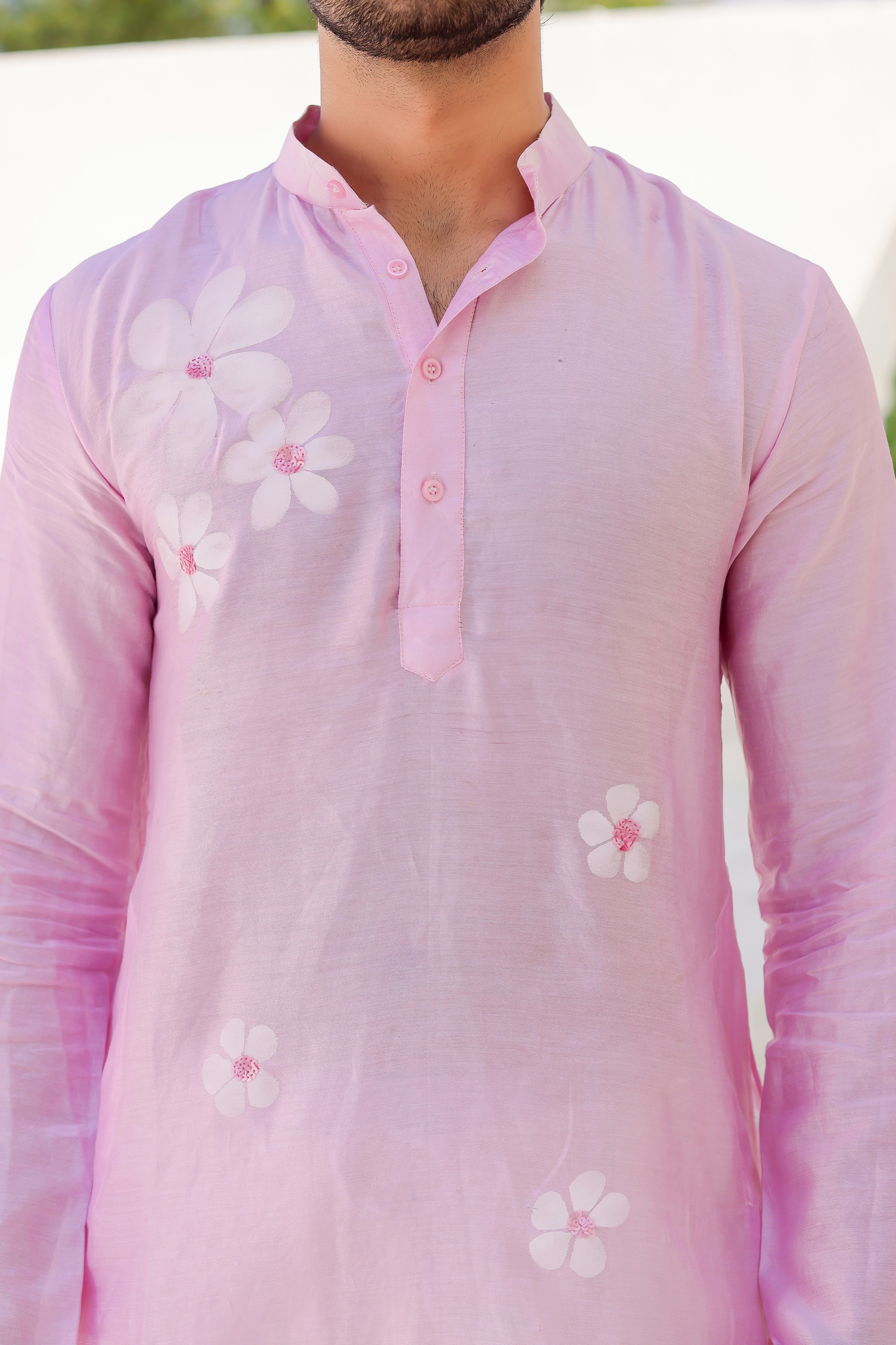 Blush Whisper Kurta (Handpainted Pink Chanderi Silk Kurta with Sequins work)
