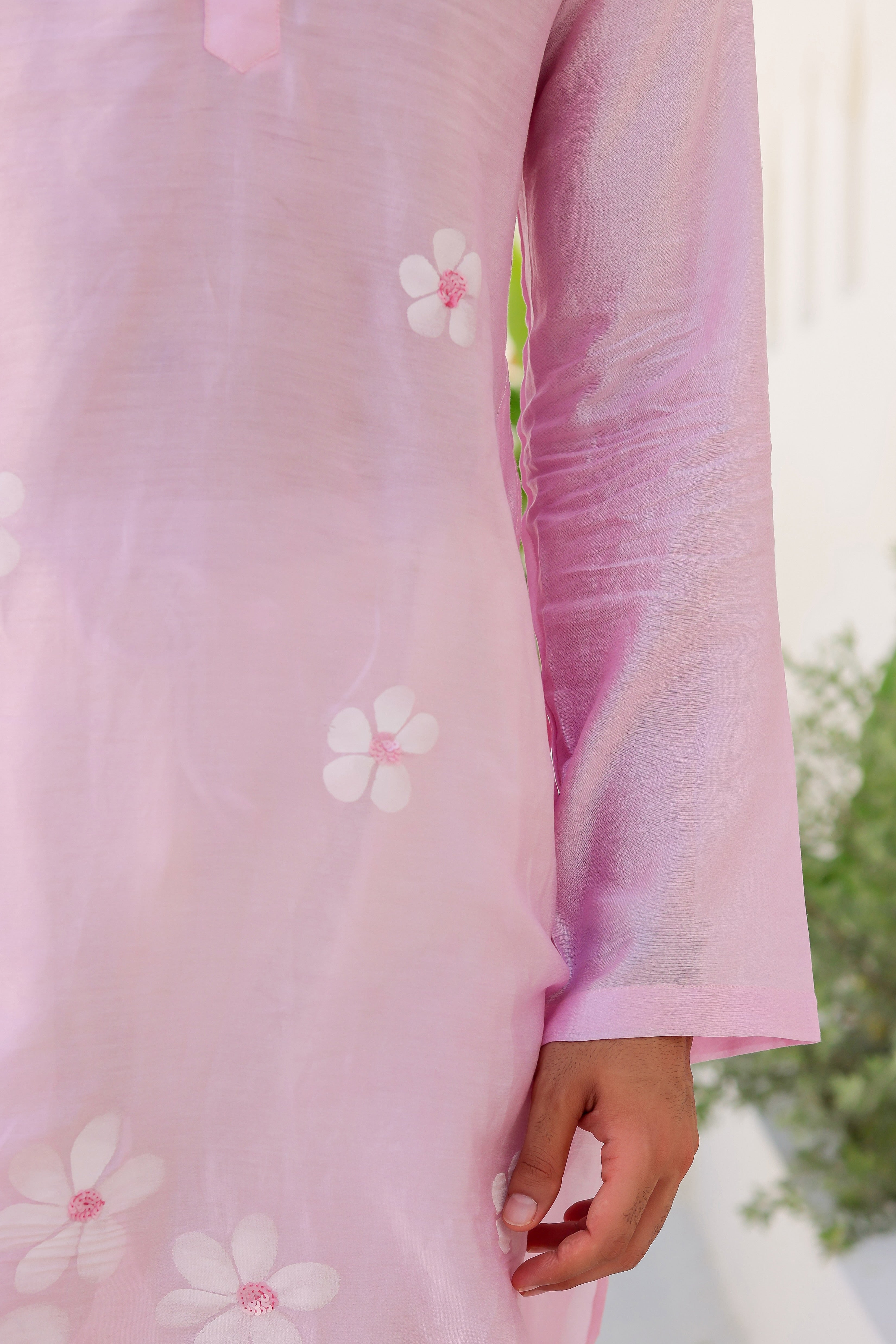 Blush Whisper Kurta (Handpainted Pink Chanderi Silk Kurta with Sequins work)