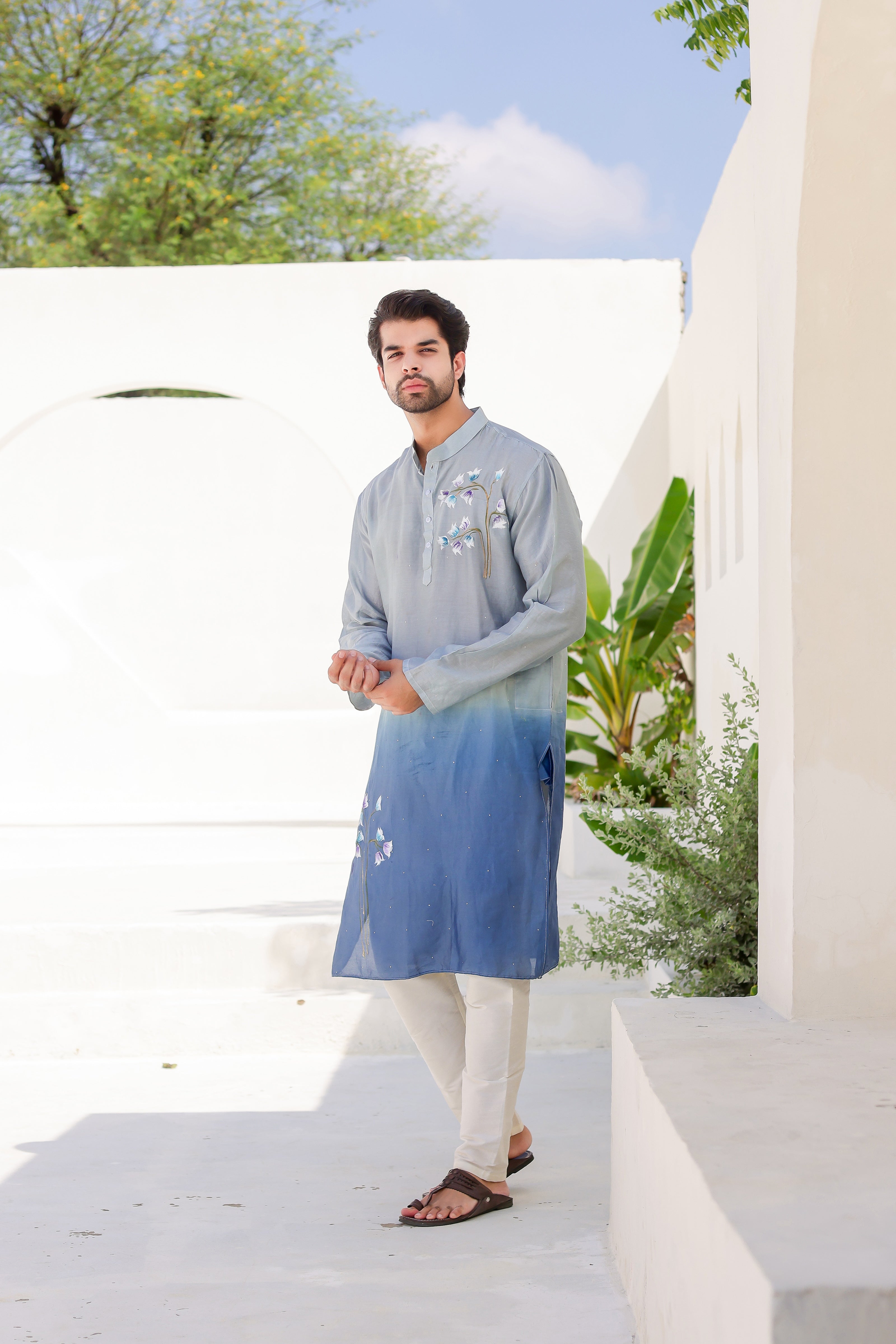Blue Horizon Kurta (Handpainted Blue Ombre Kurta)