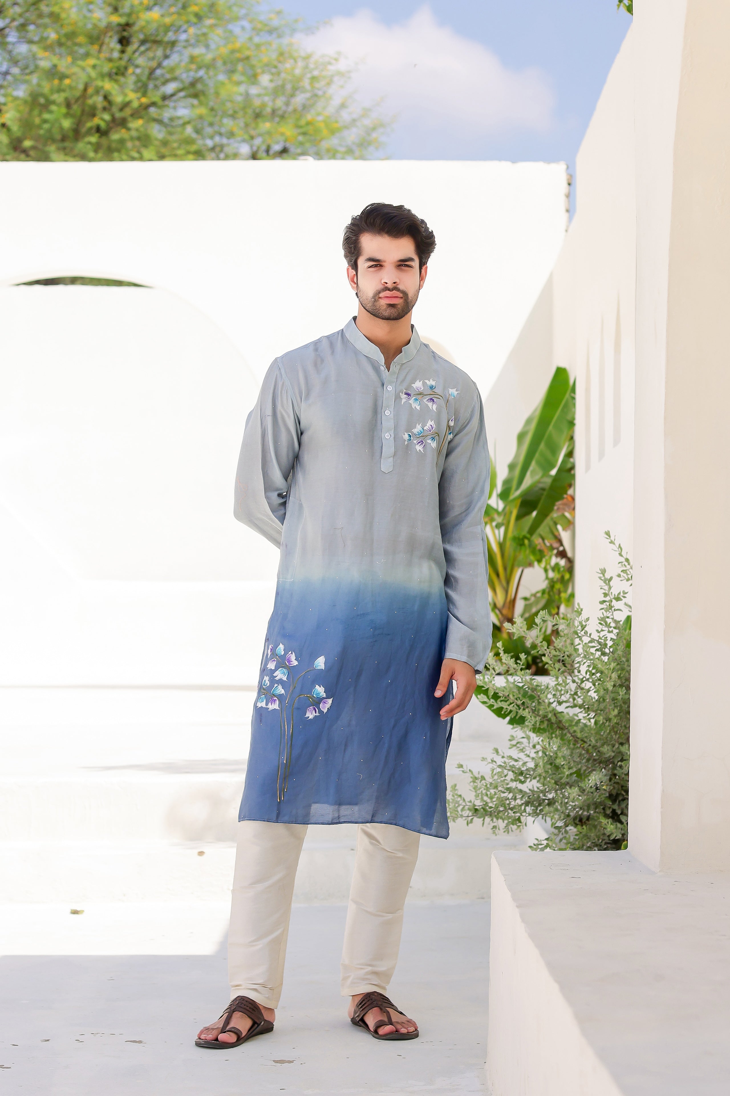 Blue Horizon Kurta (Handpainted Blue Ombre Kurta)