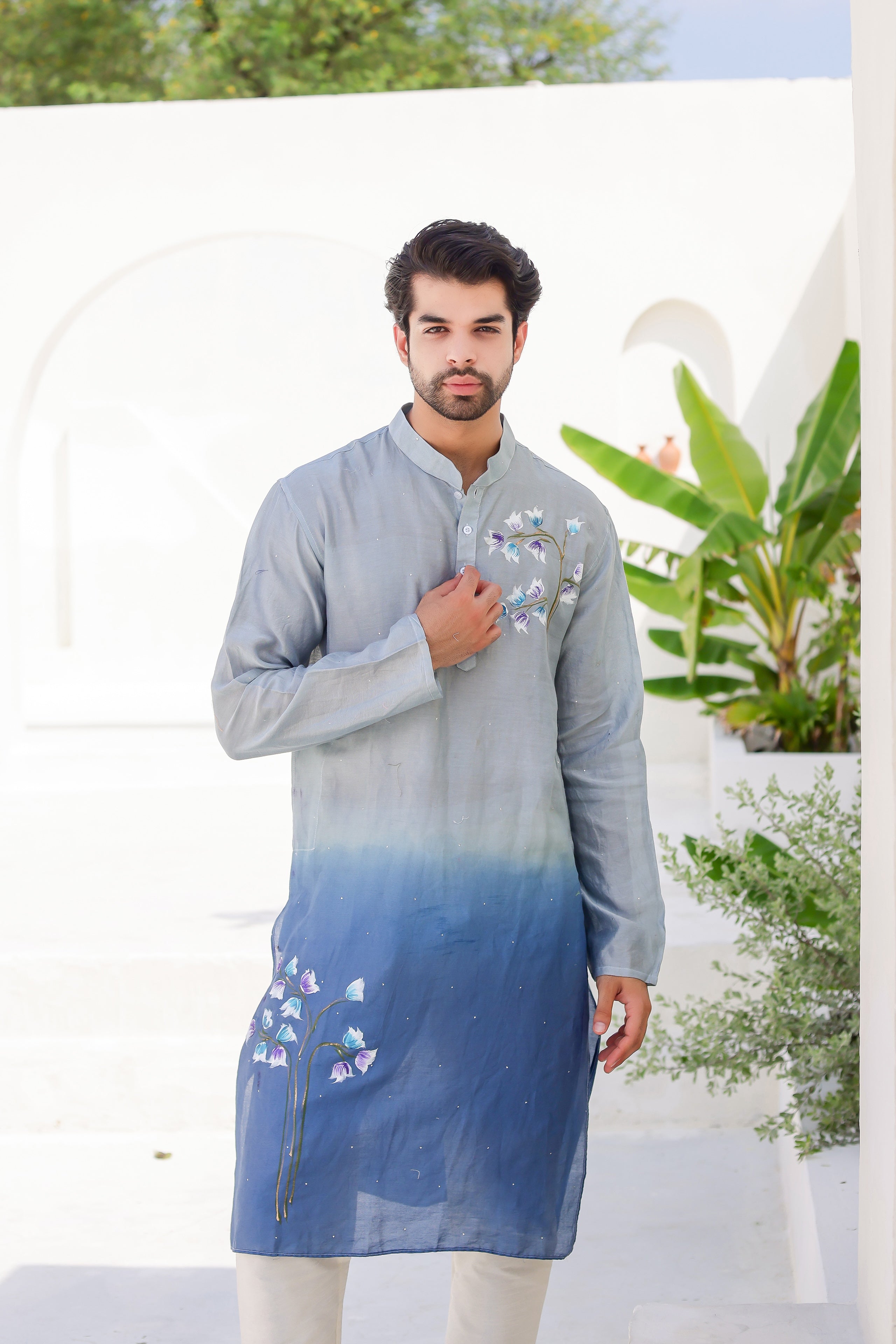 Blue Horizon Kurta (Handpainted Blue Ombre Kurta)