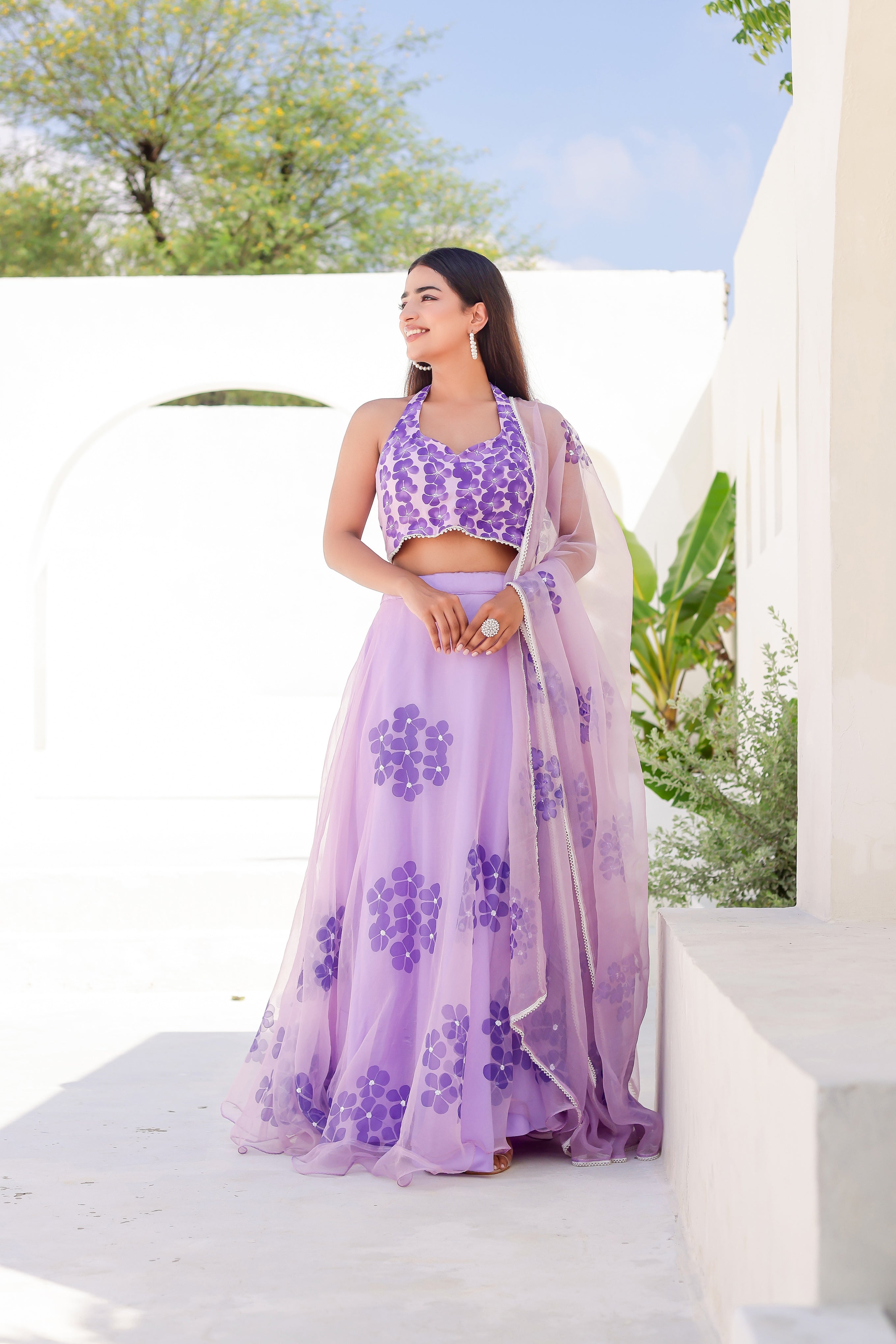 Raag Jog (Handpainted Purple Pure Organza Lehenga with Sequins work)