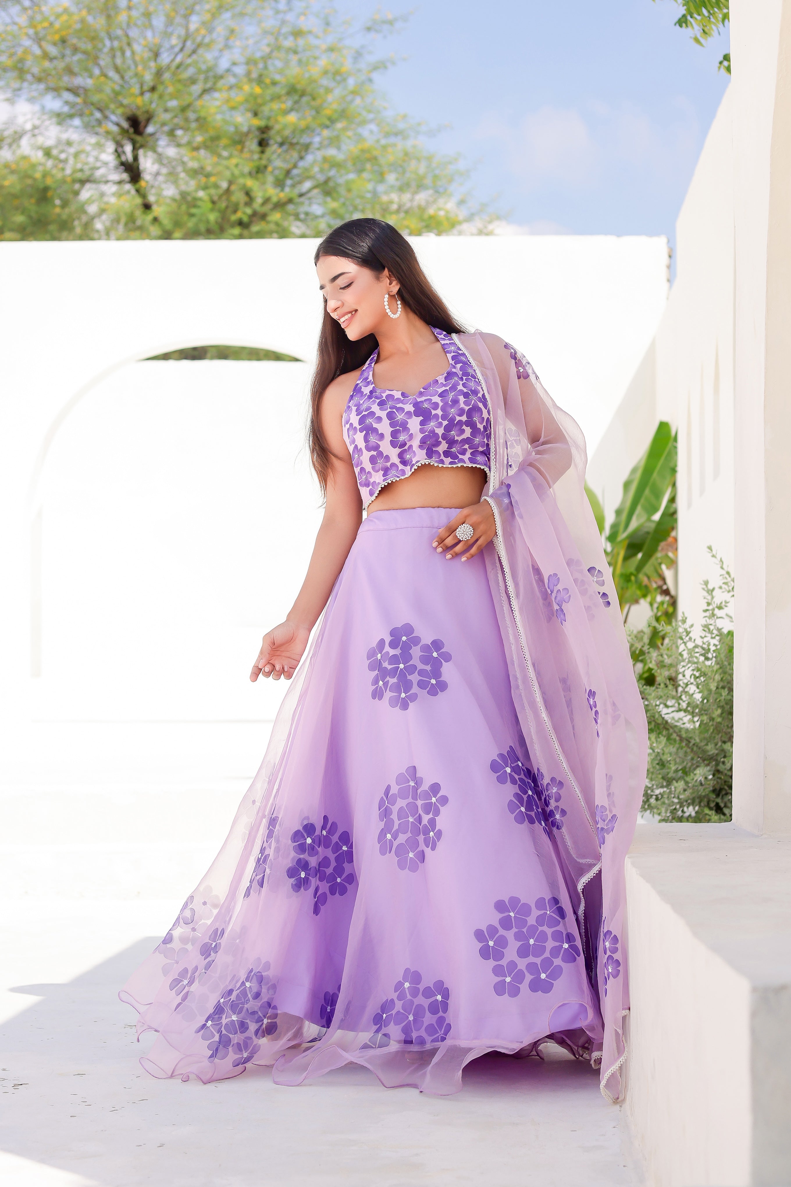 Raag Jog (Handpainted Purple Pure Organza Lehenga with Sequins work)