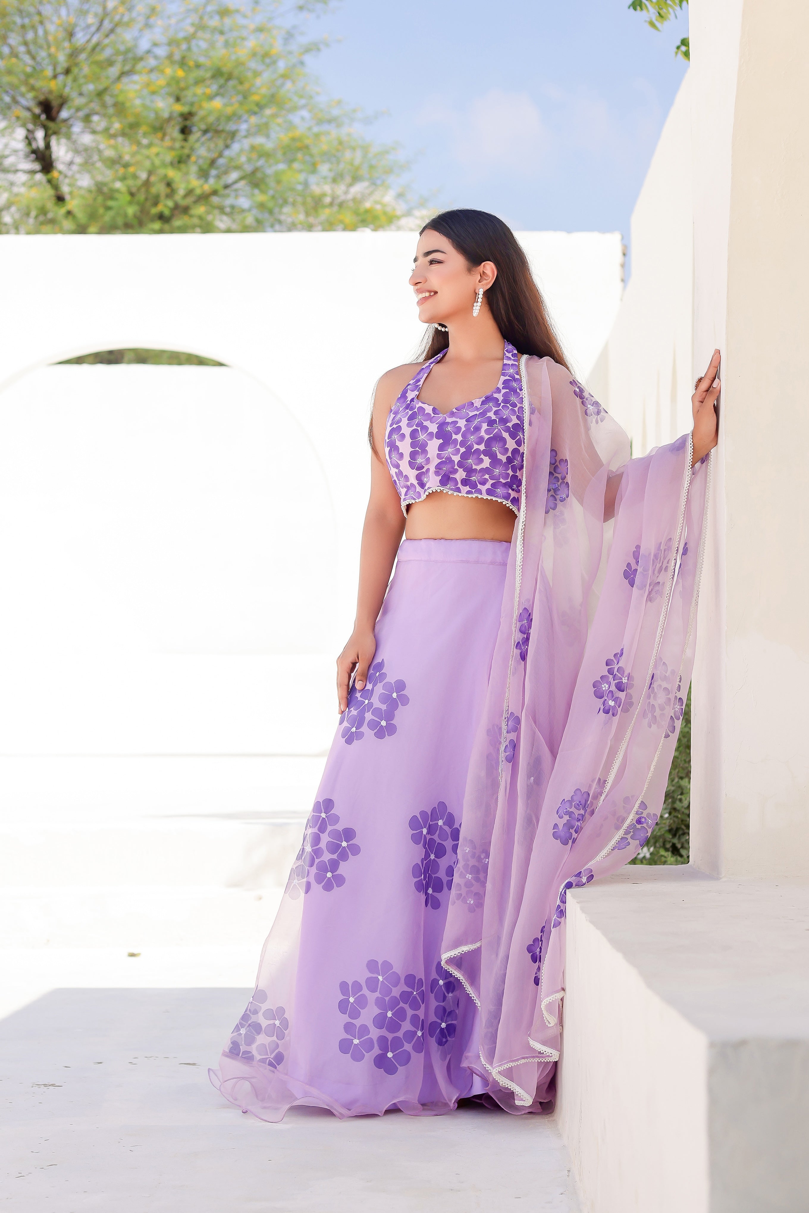 Raag Jog (Handpainted Purple Pure Organza Lehenga with Sequins work)