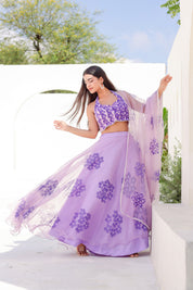 Raag Jog (Handpainted Purple Pure Organza Lehenga with Sequins work)