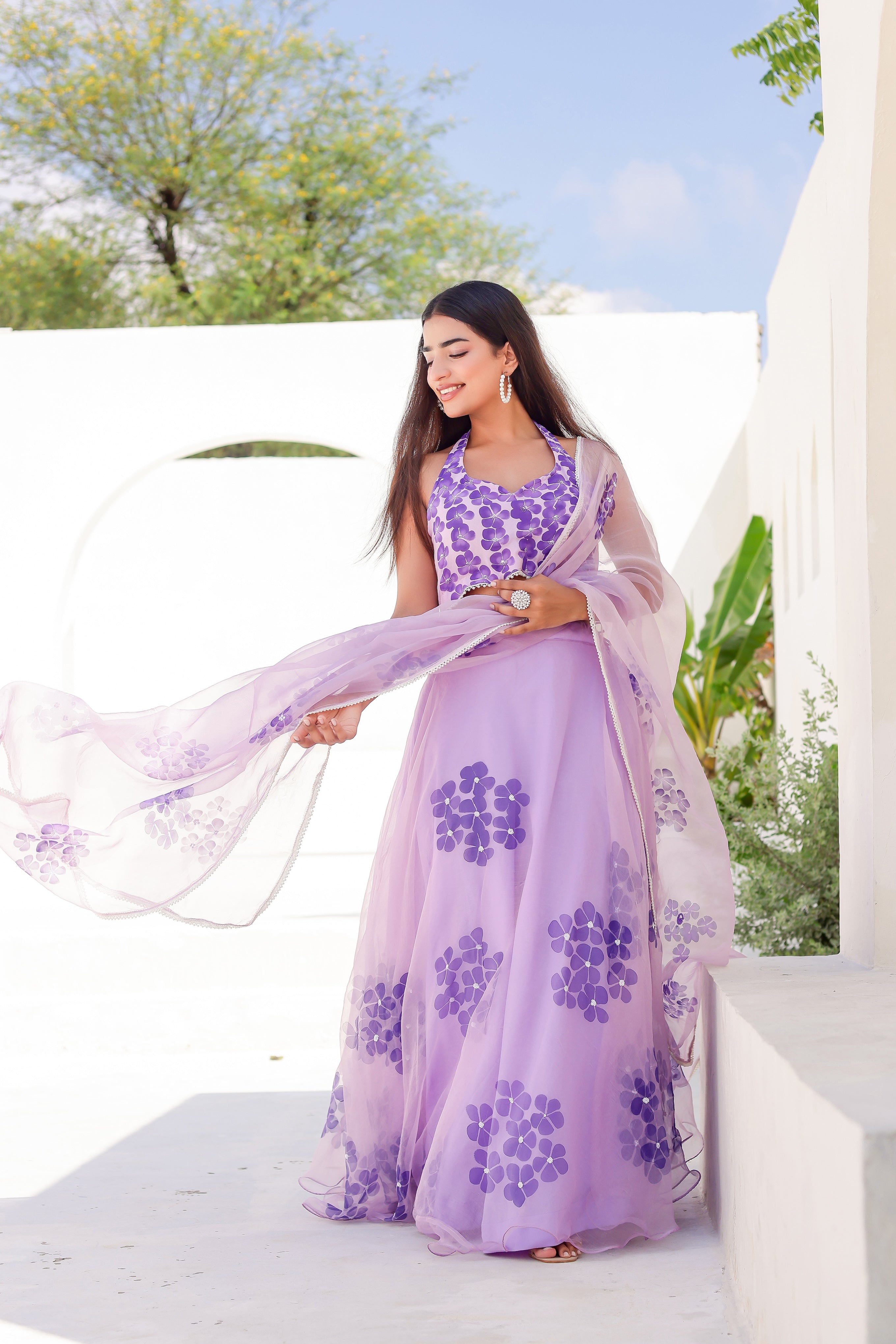Raag Jog (Handpainted Purple Pure Organza Lehenga with Sequins work)