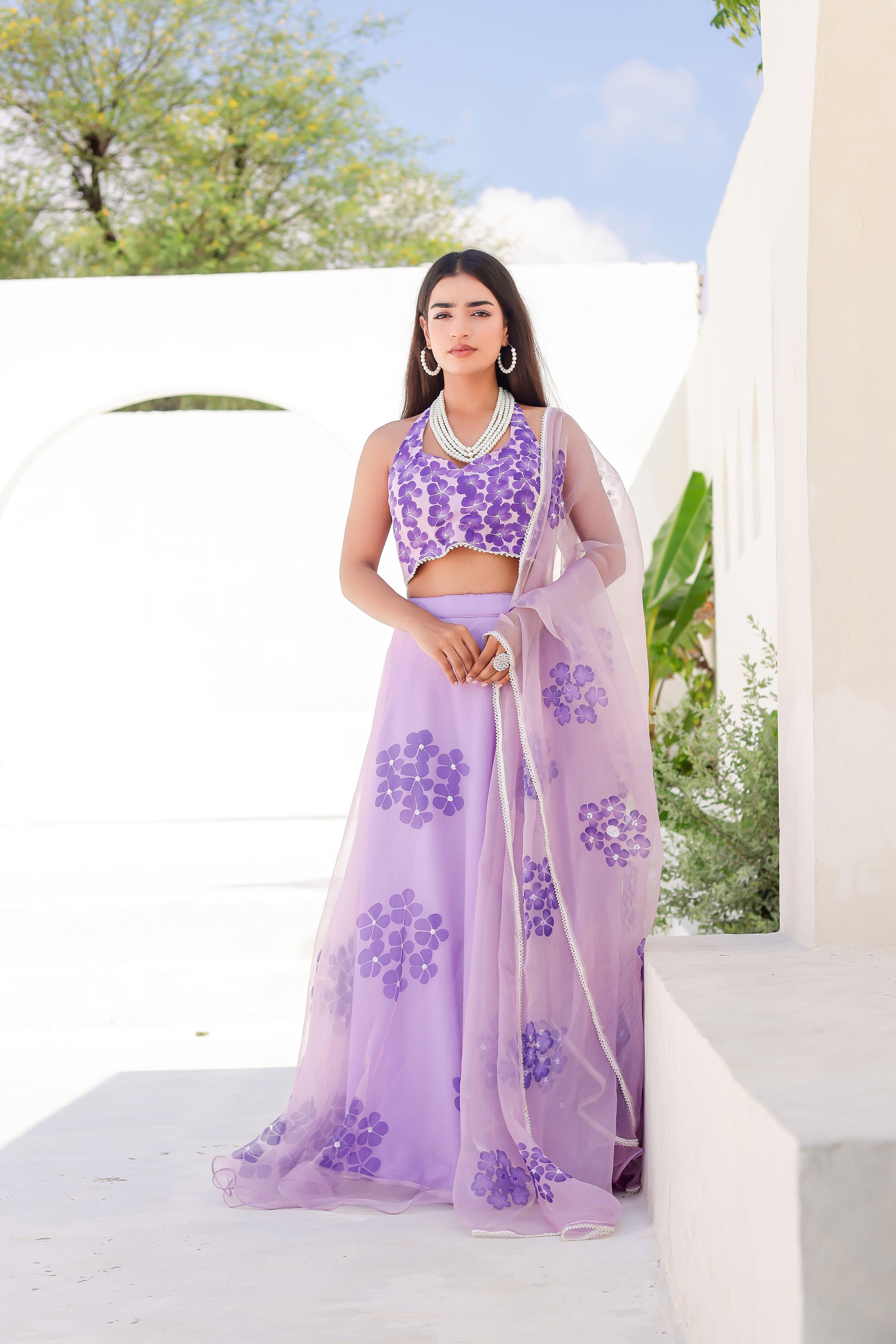 Raag Jog (Handpainted Purple Pure Organza Lehenga with Sequins work)