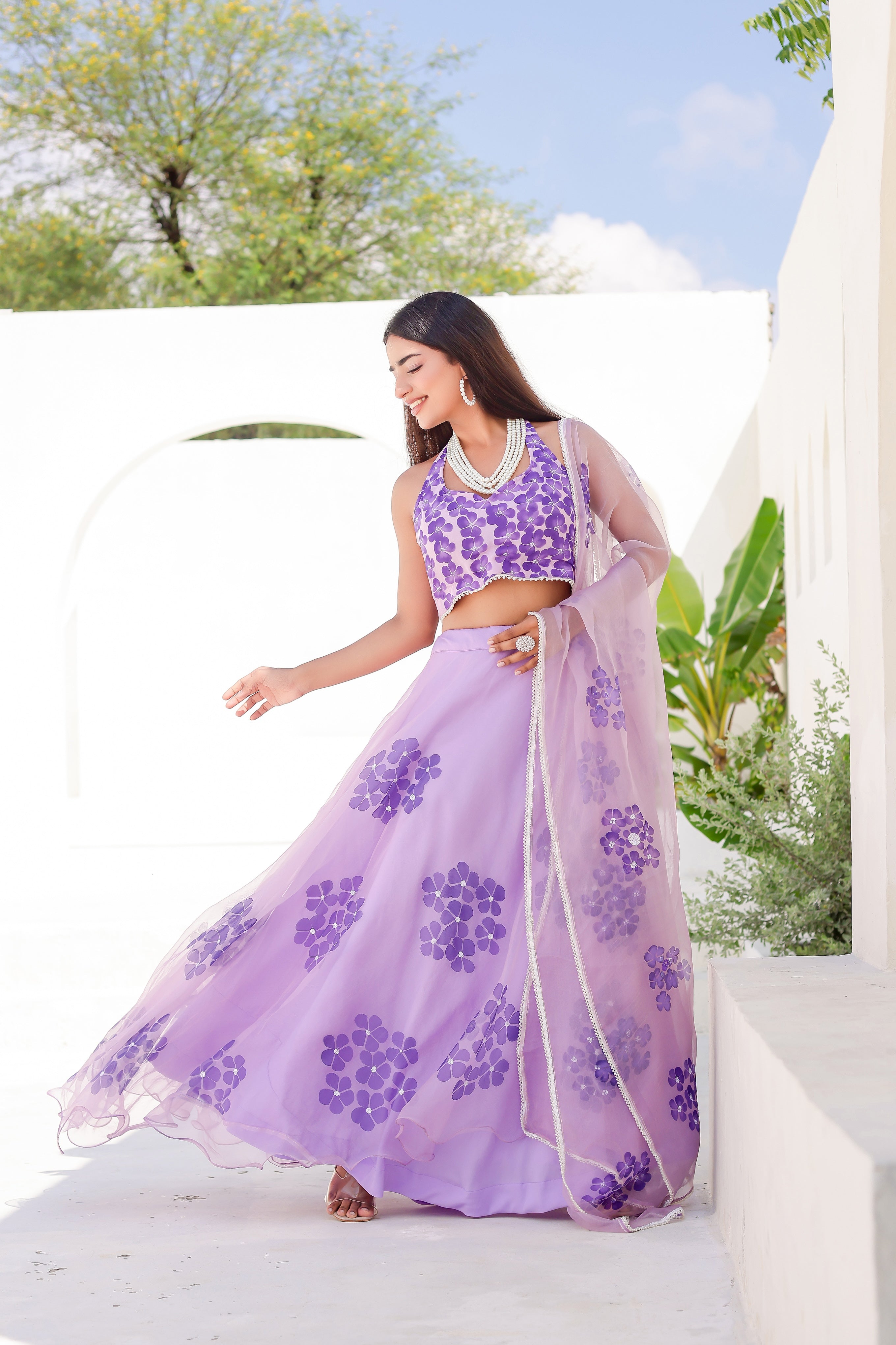 Raag Jog (Handpainted Purple Pure Organza Lehenga with Sequins work)