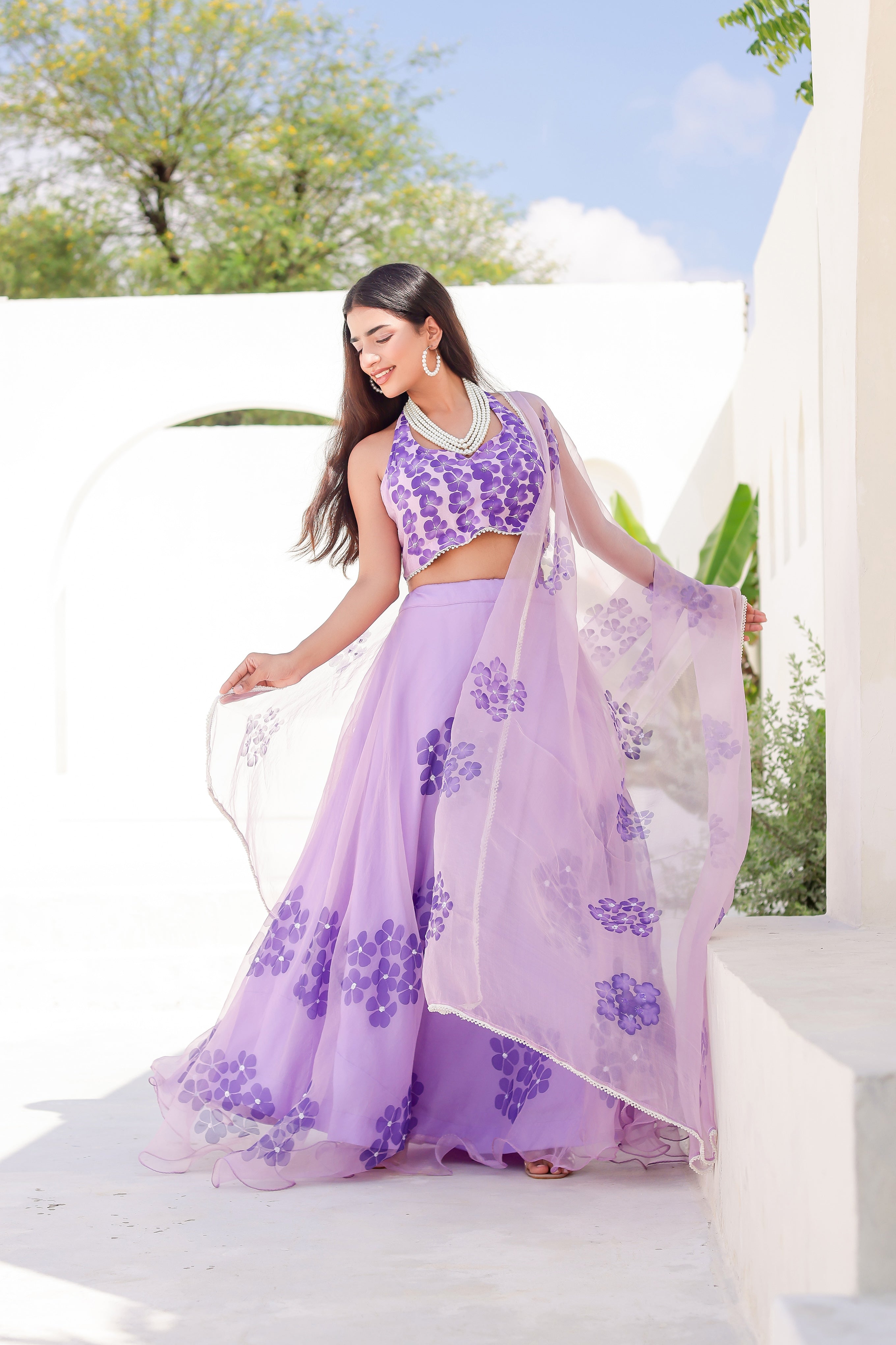 Raag Jog (Handpainted Purple Pure Organza Lehenga with Sequins work)