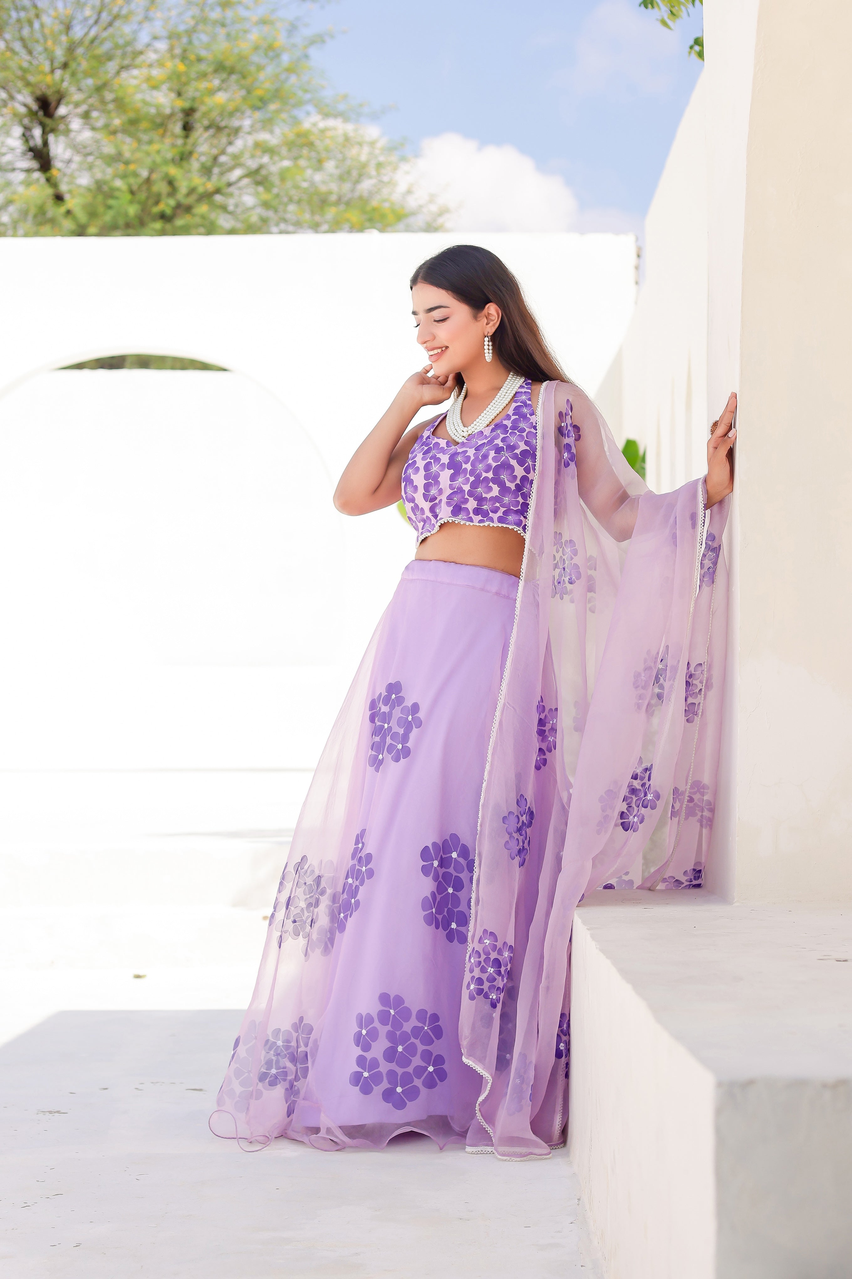 Raag Jog (Handpainted Purple Pure Organza Lehenga with Sequins work)