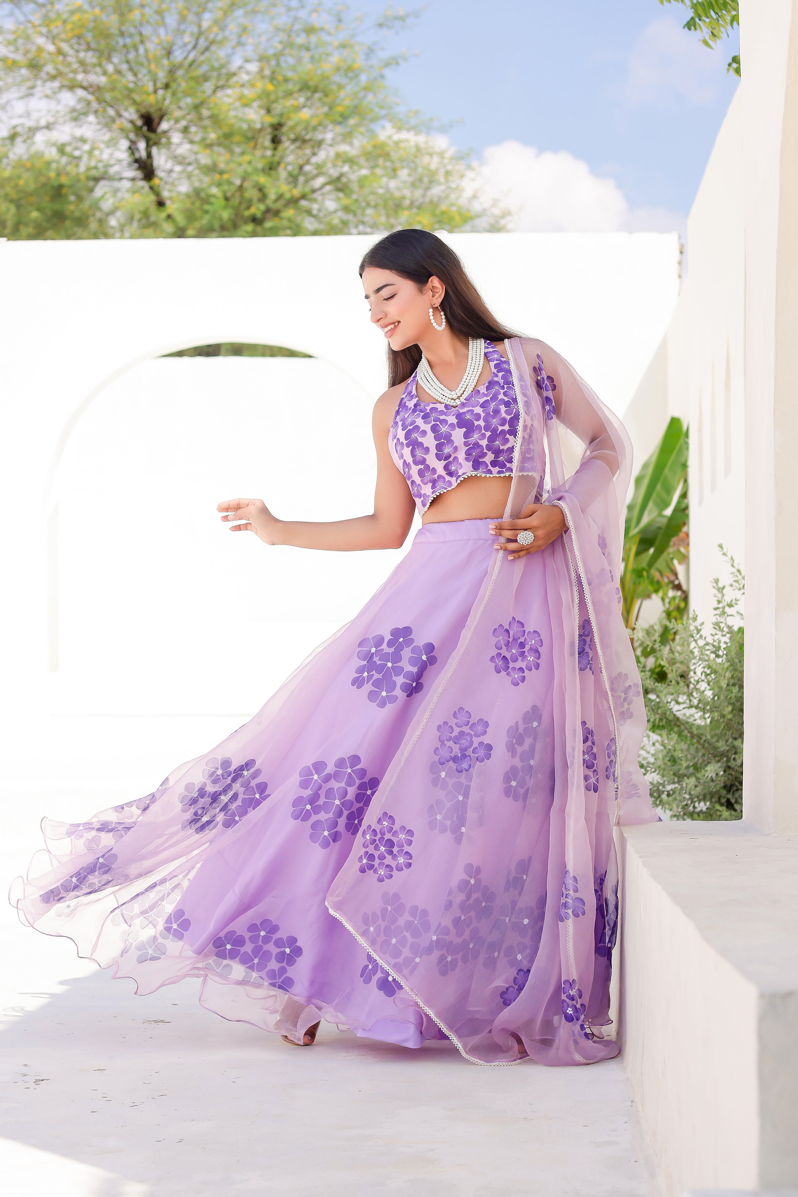 Raag Jog (Handpainted Purple Pure Organza Lehenga with Sequins work)