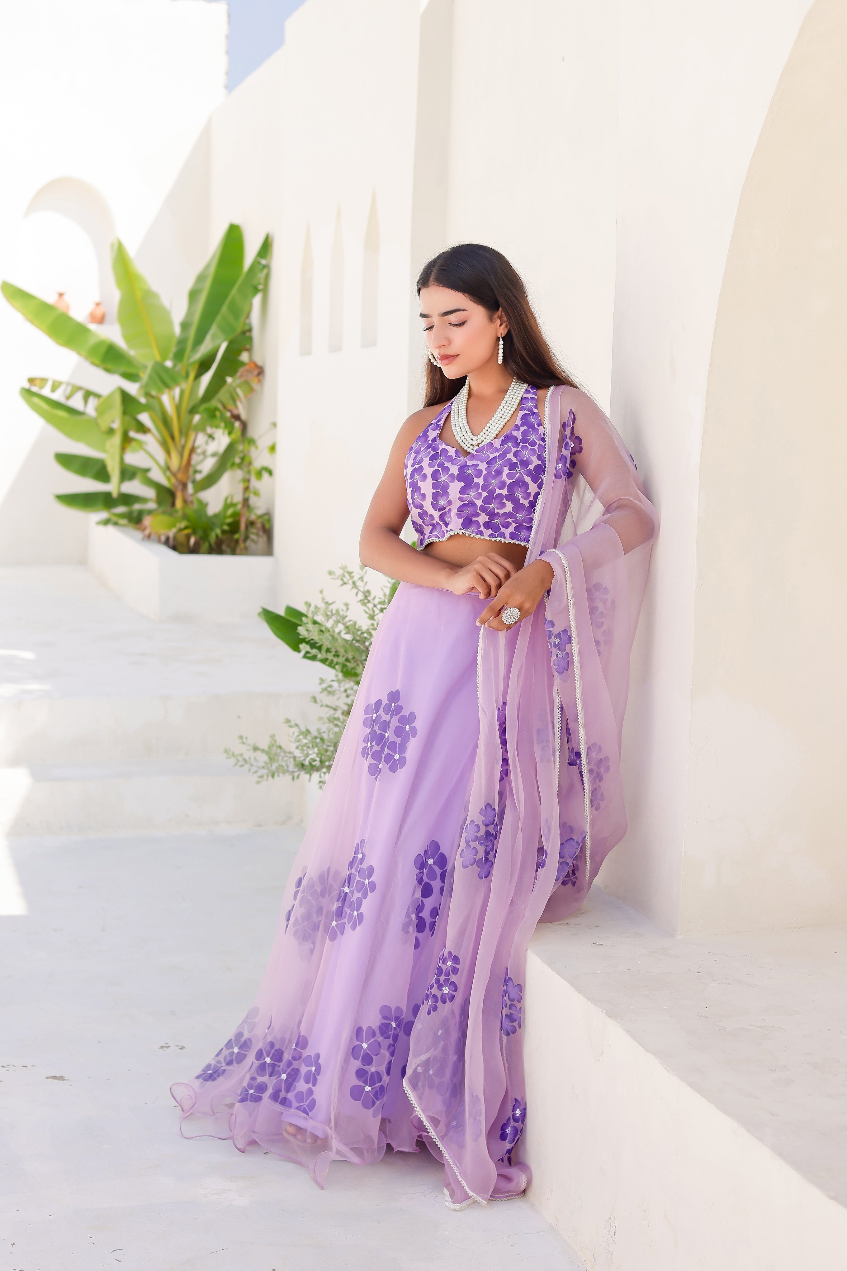 Raag Jog (Handpainted Purple Pure Organza Lehenga with Sequins work)