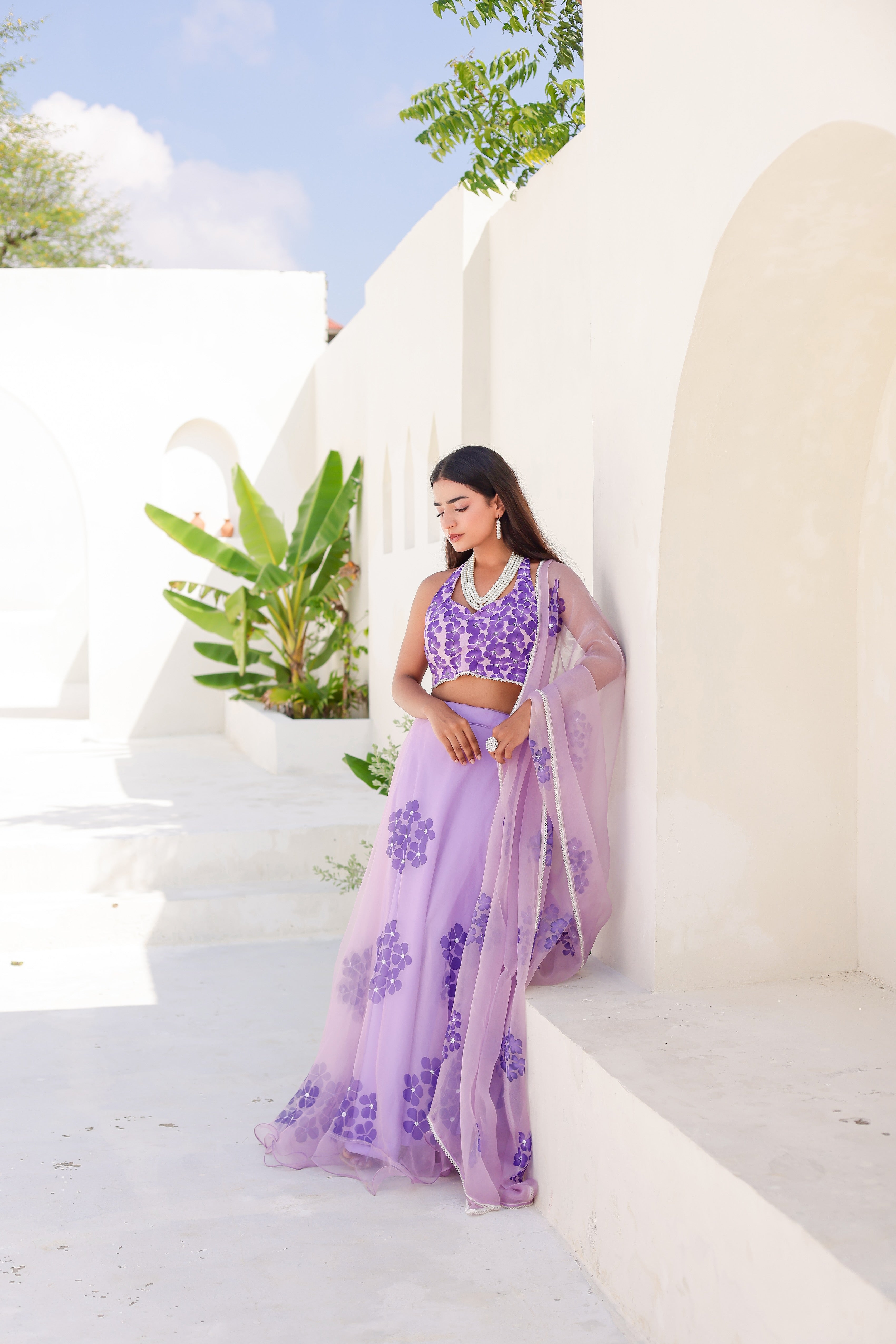 Raag Jog (Handpainted Purple Pure Organza Lehenga with Sequins work)