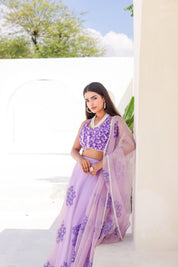 Raag Jog (Handpainted Purple Pure Organza Lehenga with Sequins work)