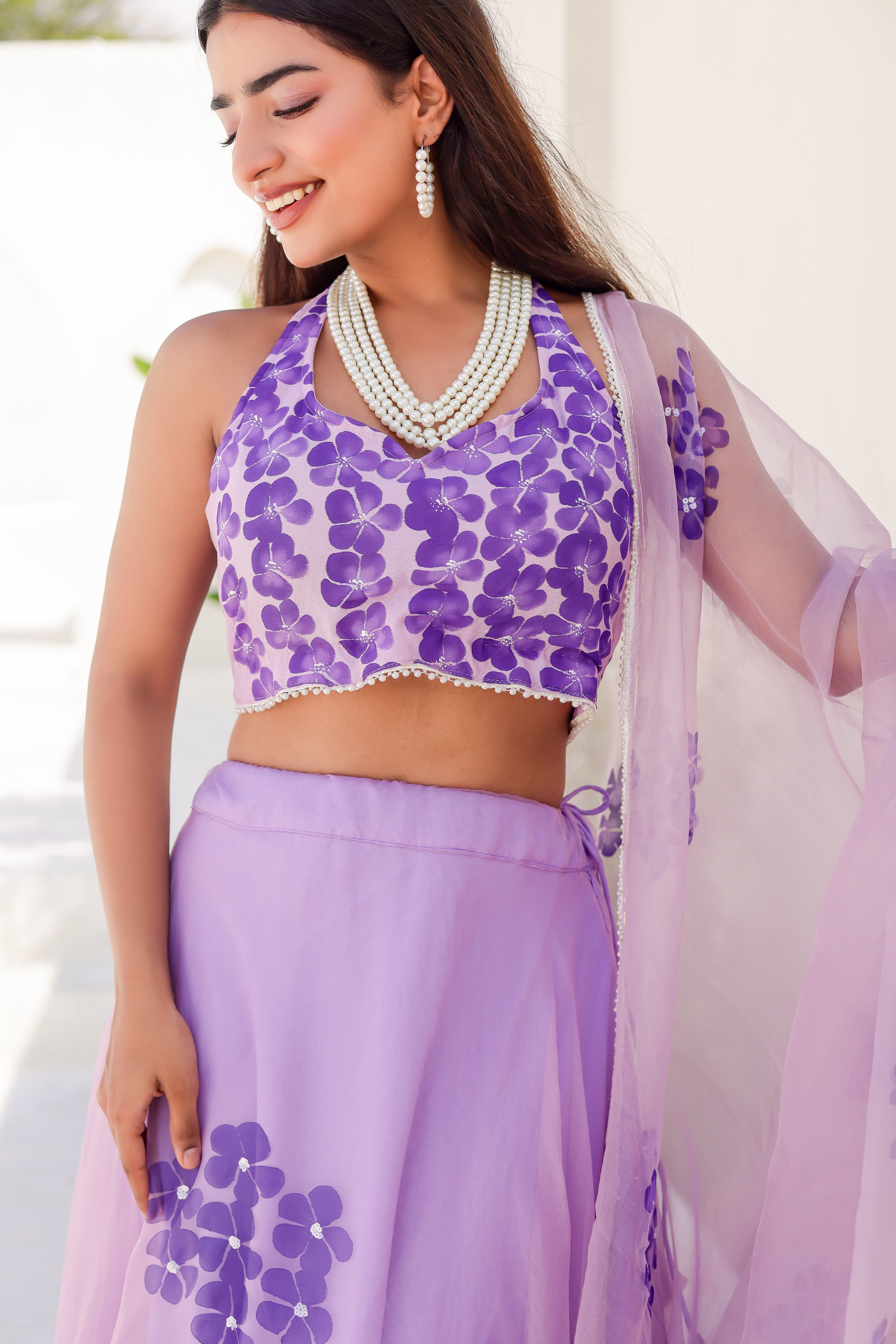 Raag Jog (Handpainted Purple Pure Organza Lehenga with Sequins work)