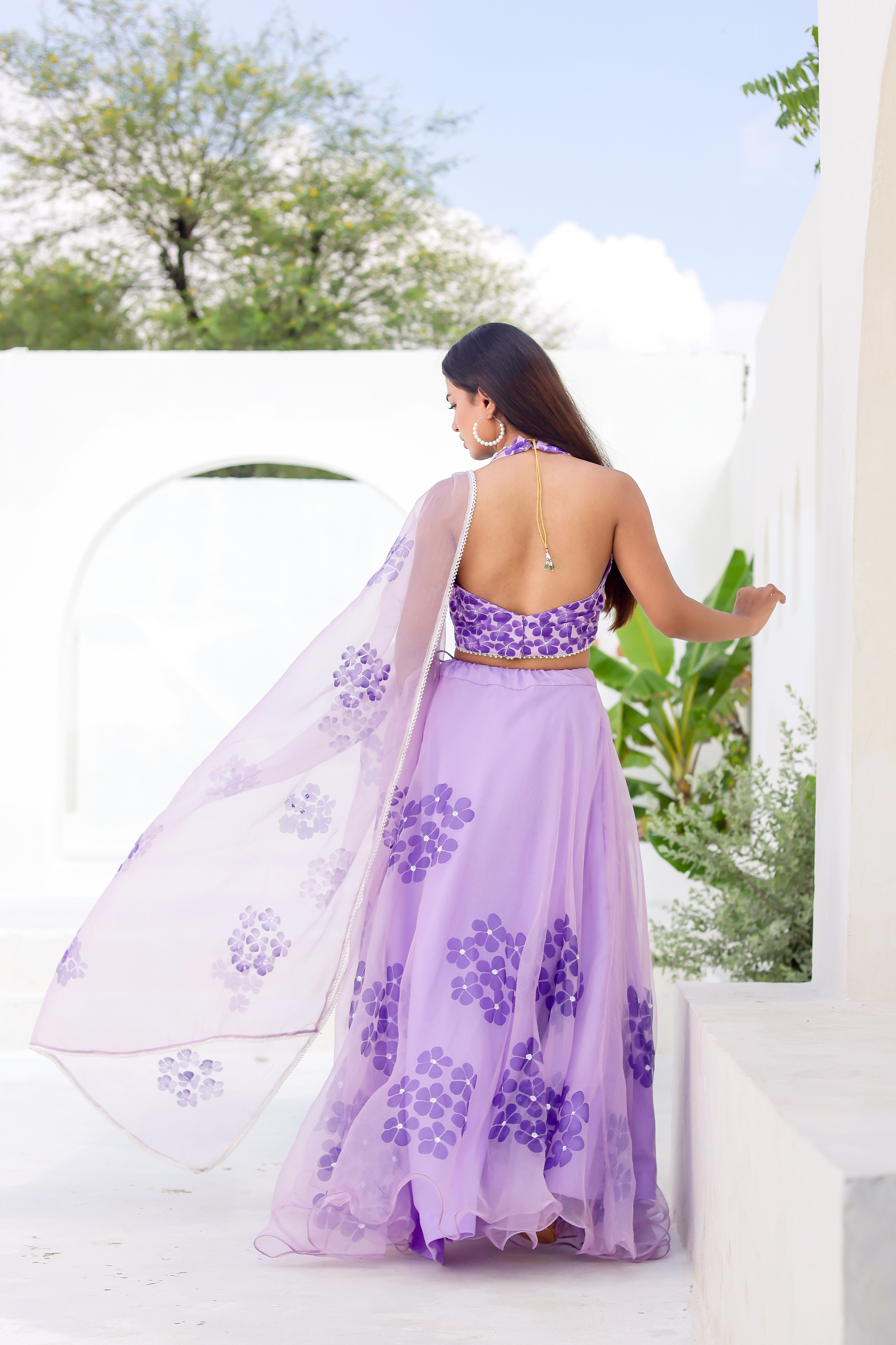 Raag Jog (Handpainted Purple Pure Organza Lehenga with Sequins work)