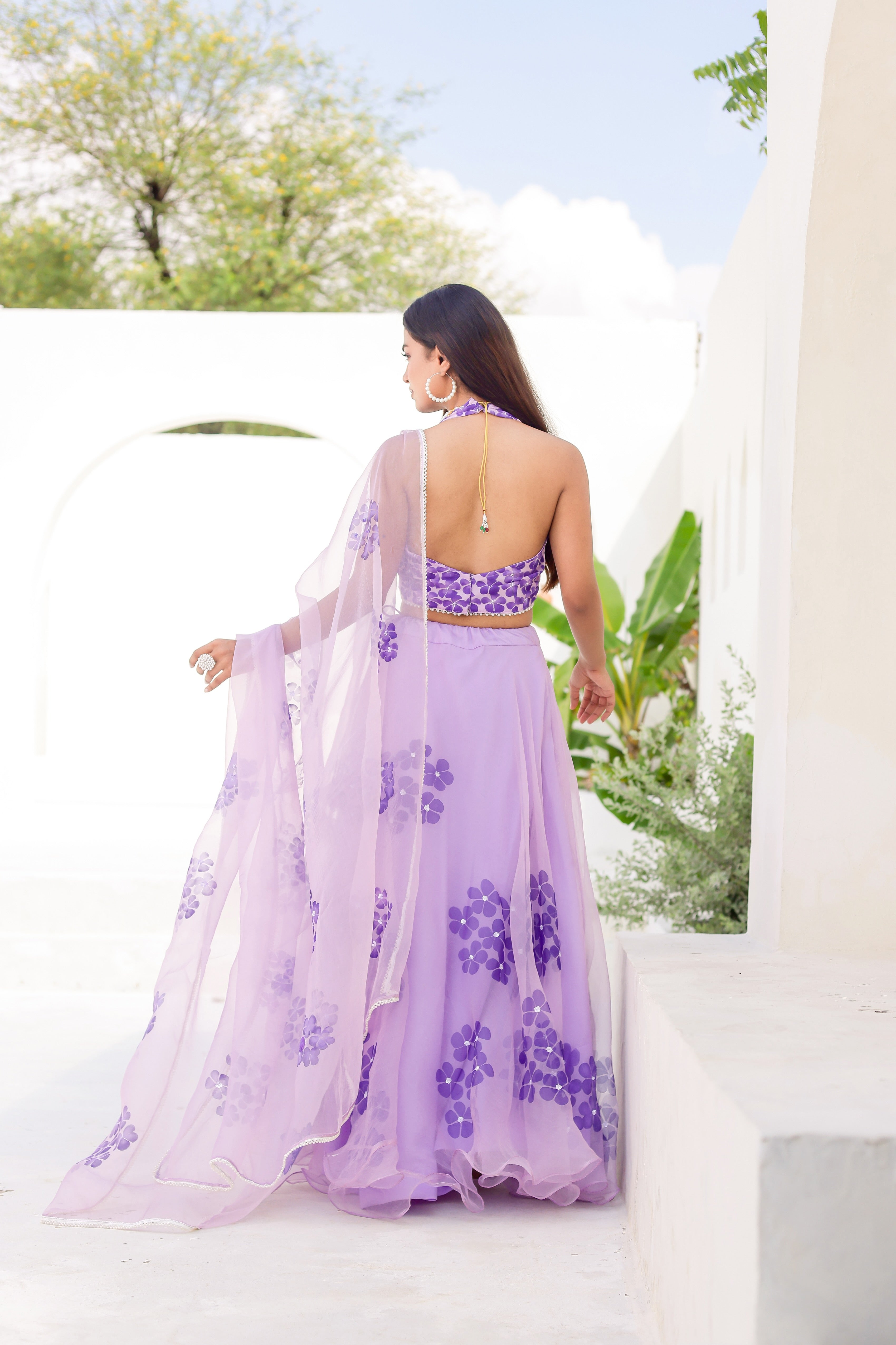 Raag Jog (Handpainted Purple Pure Organza Lehenga with Sequins work)