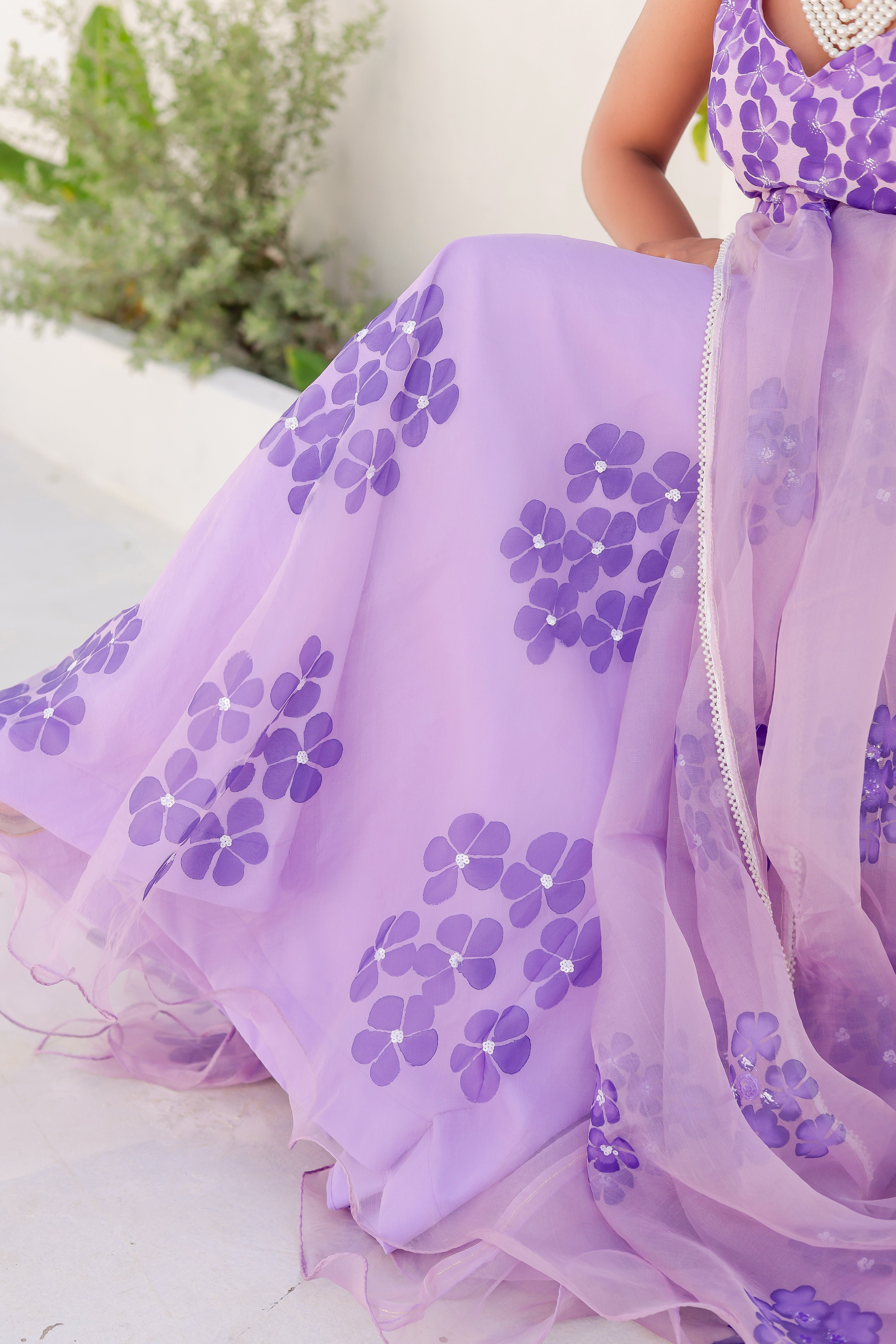 Raag Jog (Handpainted Purple Pure Organza Lehenga with Sequins work)
