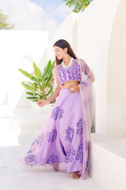 Raag Jog (Handpainted Purple Pure Organza Lehenga with Sequins work)