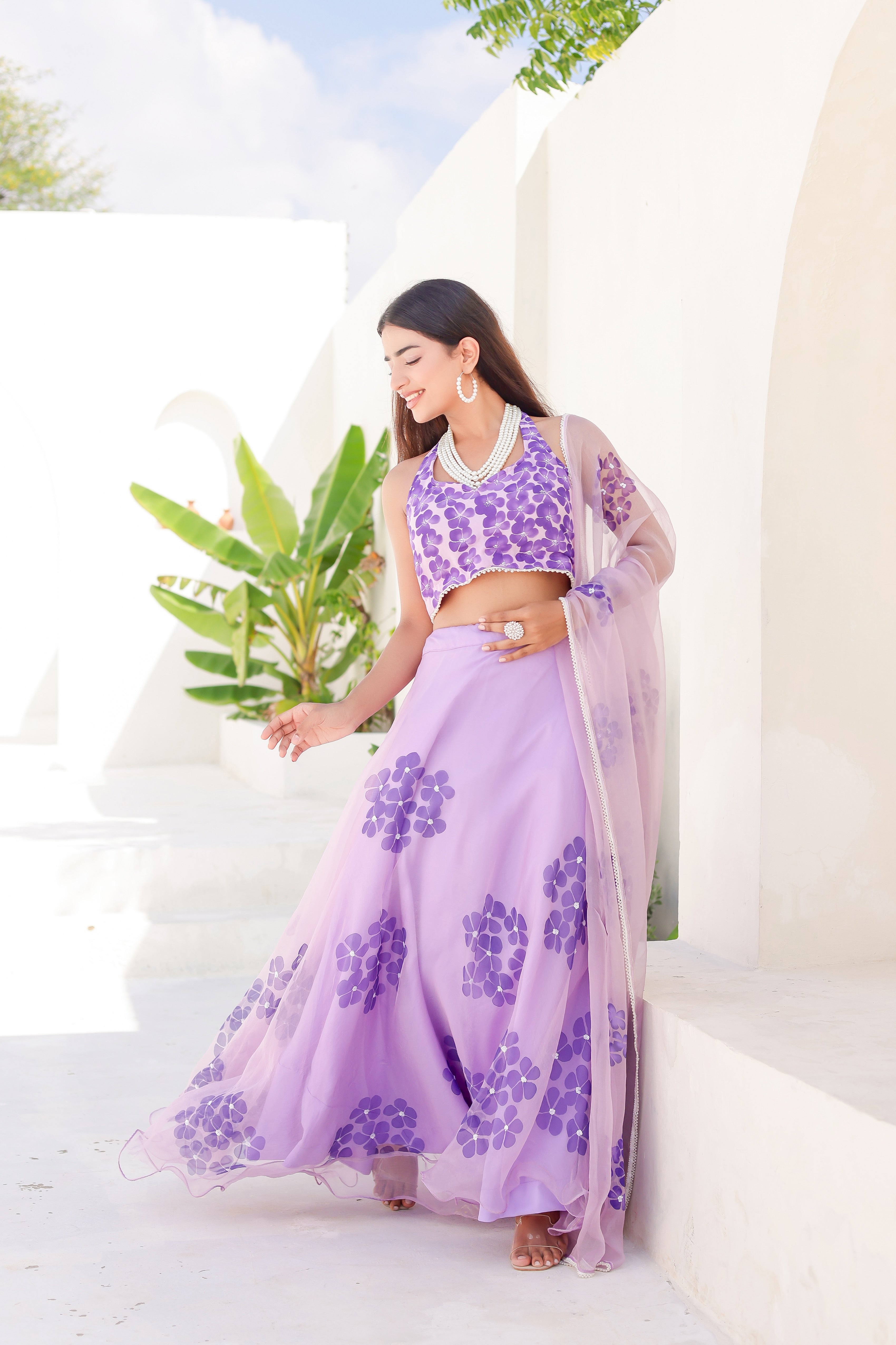 Raag Jog (Handpainted Purple Pure Organza Lehenga with Sequins work)
