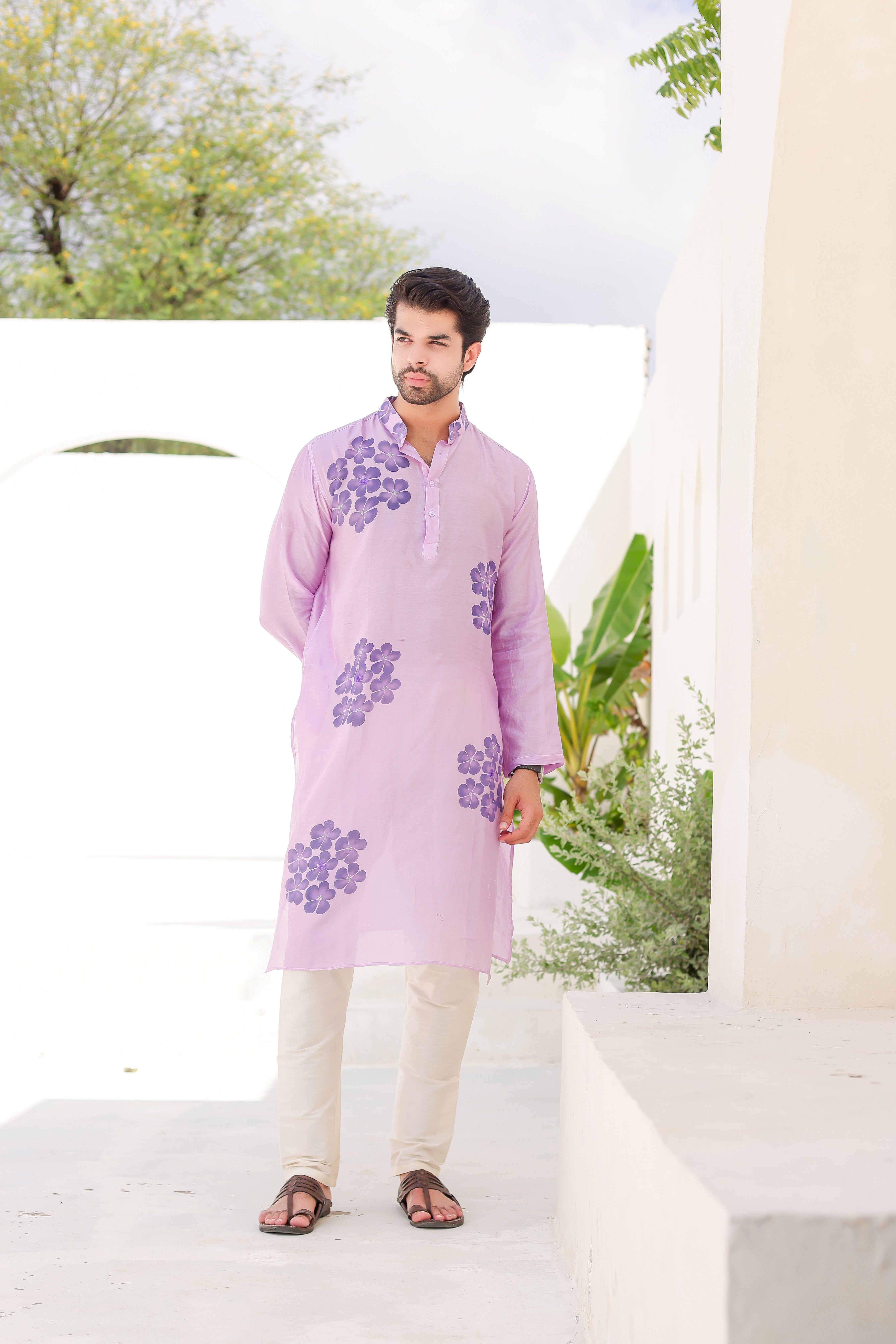 Lilac Whisper Kurta (Handpainted Purple kurta with sequins work)