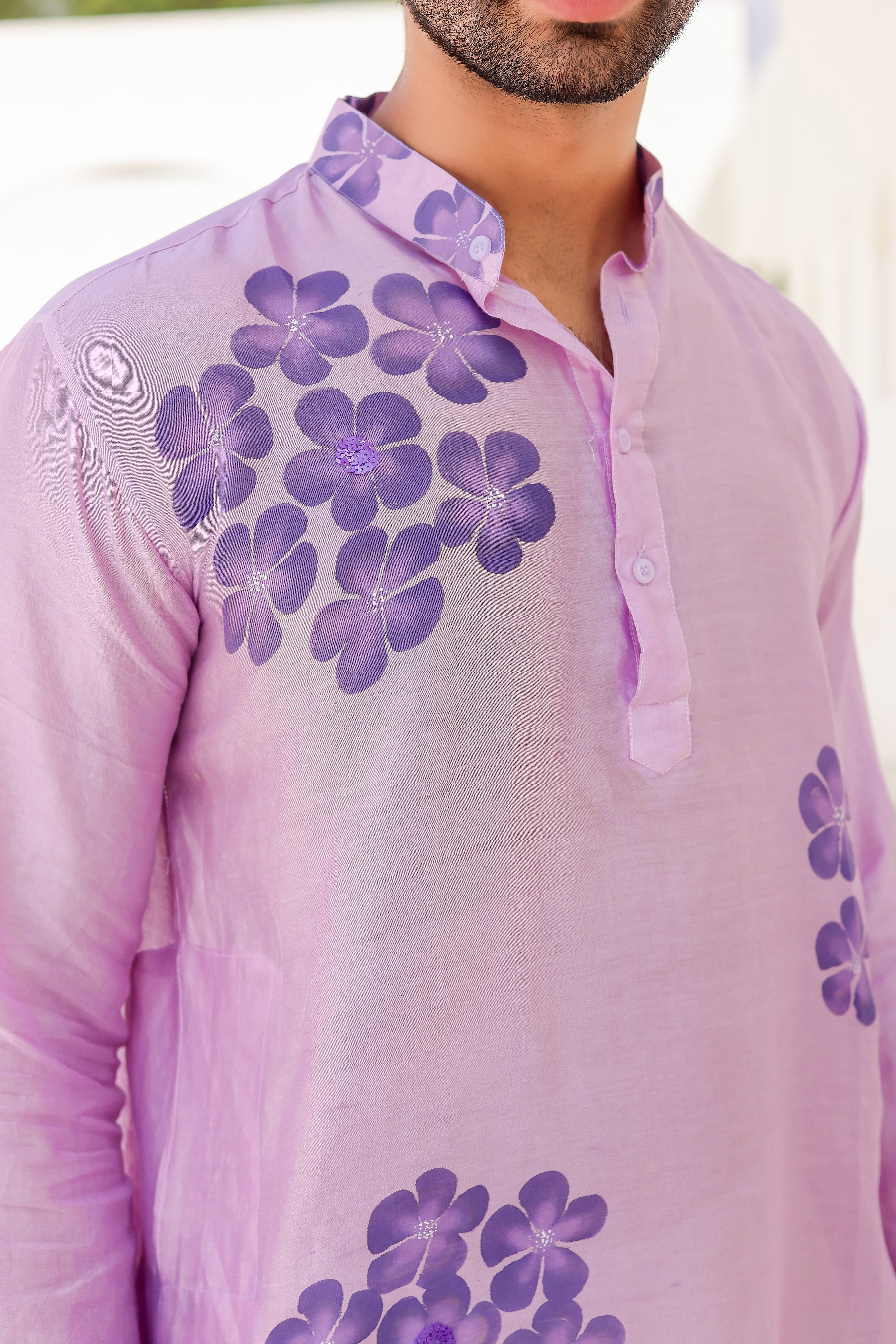 Lilac Whisper Kurta (Handpainted Purple kurta with sequins work)