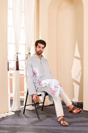 Frosted Whisper Kurta (Handpainted Pastel Blue Grey Kurta)