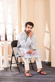 Frosted Whisper Kurta (Handpainted Pastel Blue Grey Kurta)