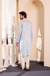 Frosted Whisper Kurta (Handpainted Pastel Blue Grey Kurta)