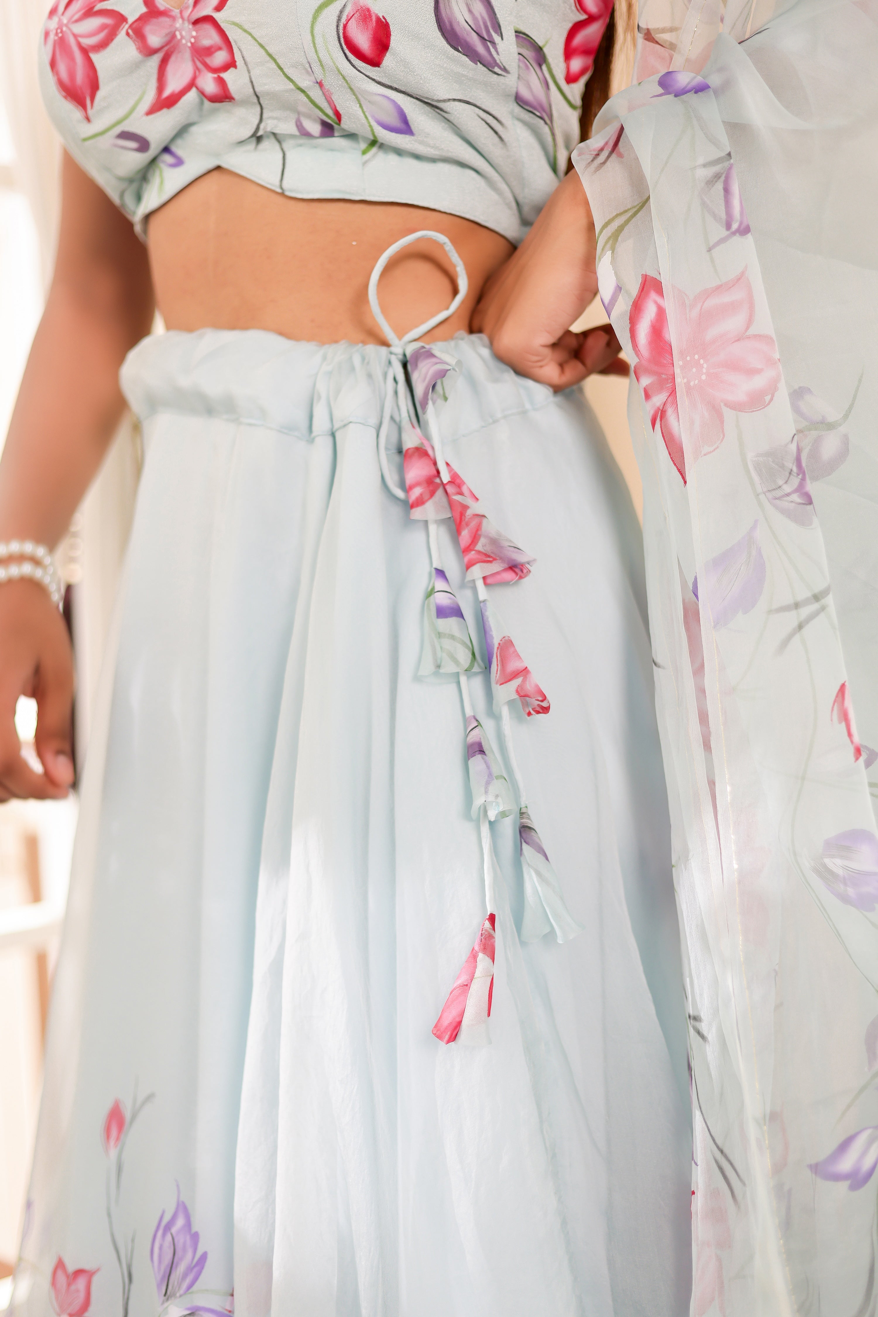 Raag Hansdhwani (Handpainted Blue Pure Organza Lehenga)