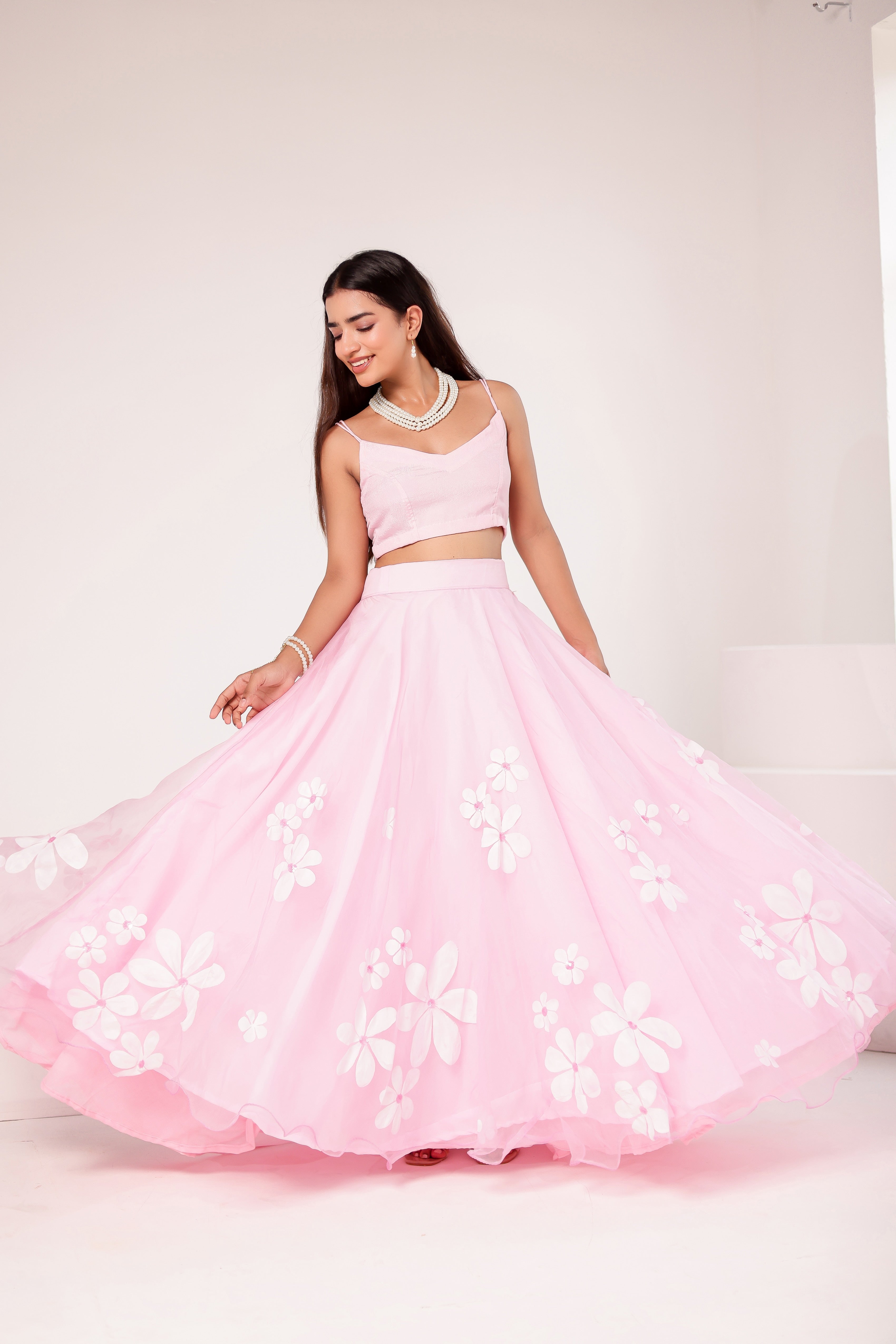 Raag Kedar (Handpainted Baby Pink Lehenga on Pure Organza)