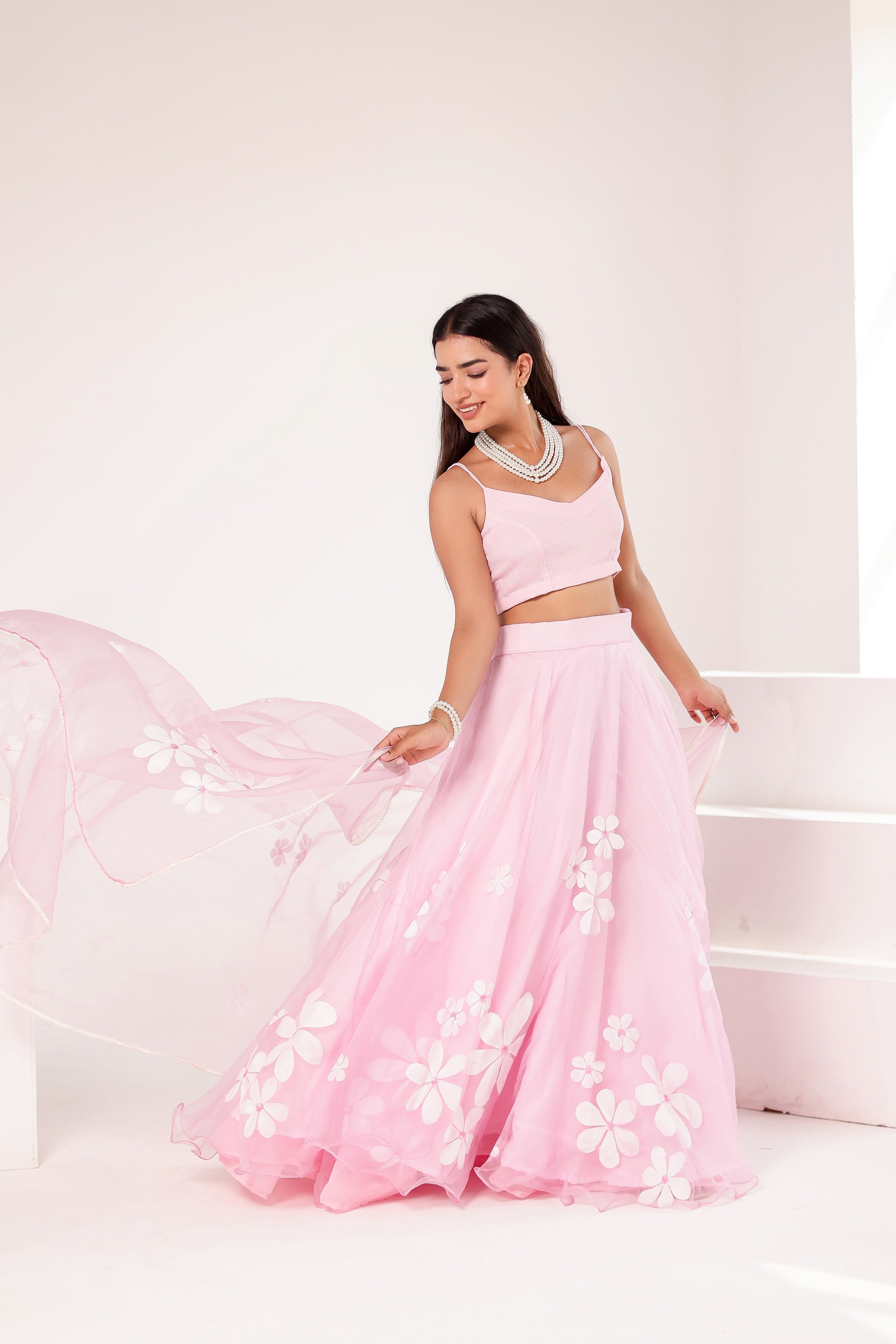 Raag Kedar (Handpainted Baby Pink Lehenga on Pure Organza)