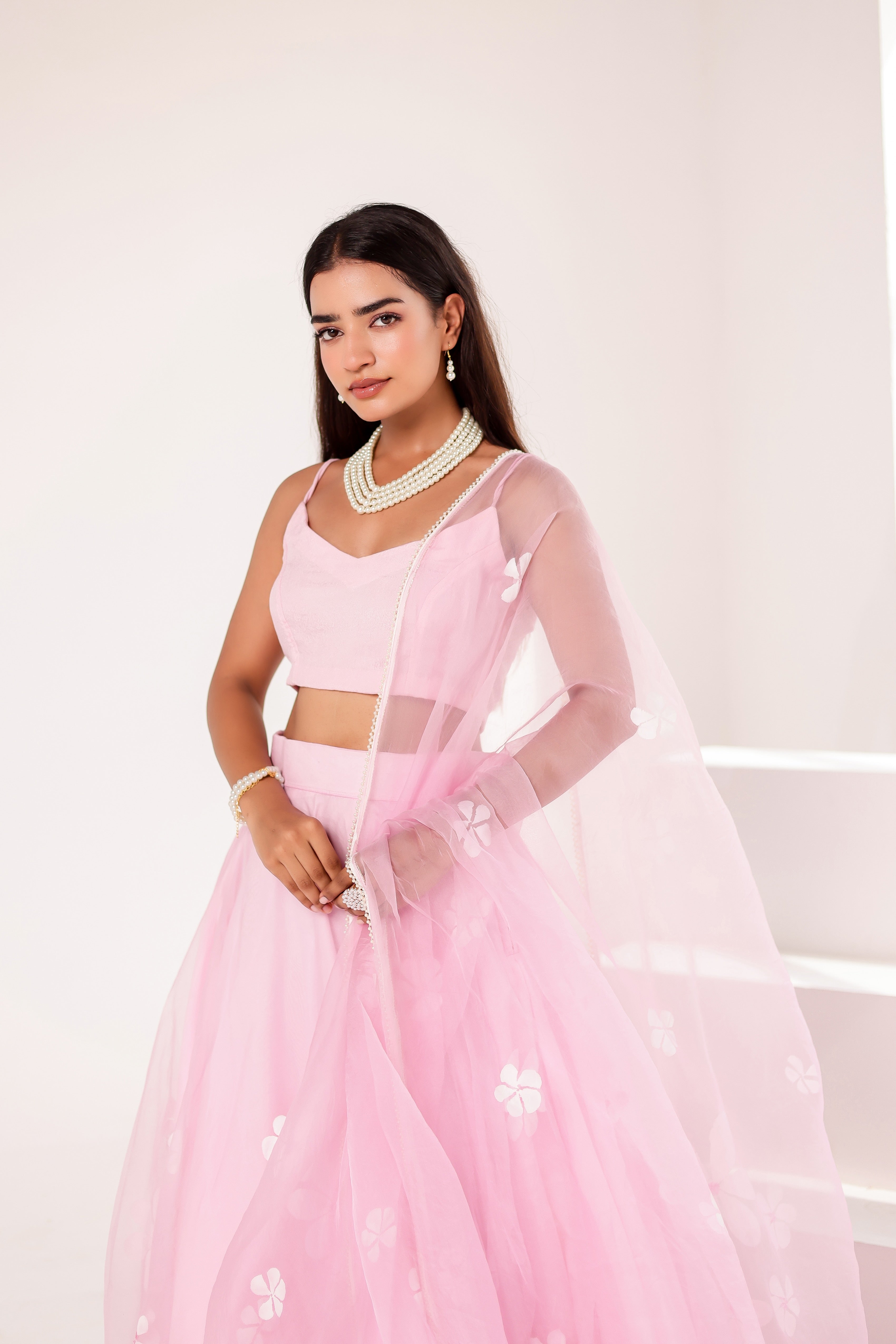 Raag Kedar (Handpainted Baby Pink Lehenga on Pure Organza)